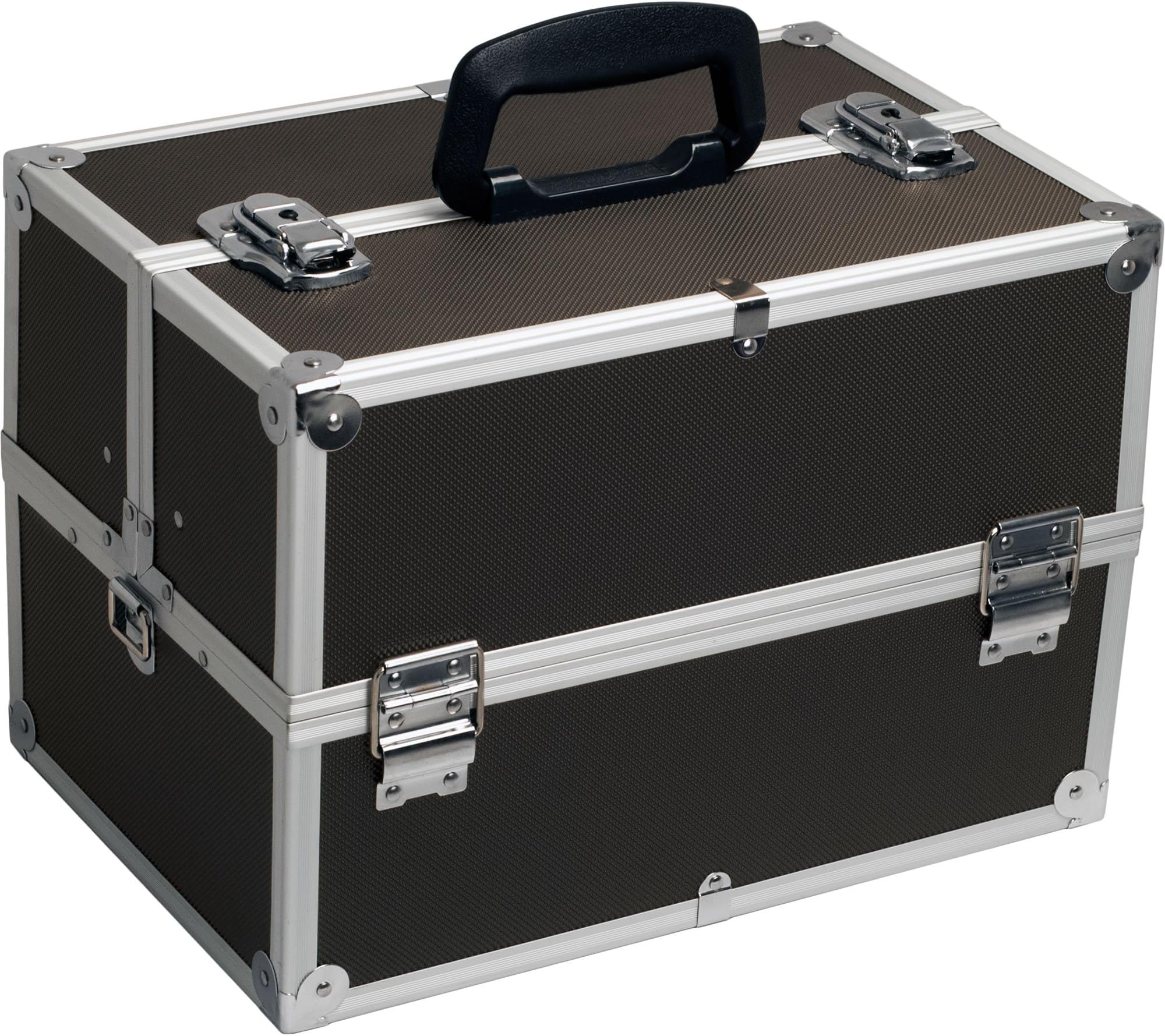 HIKER Makeup Case HK3501 Professional Artist Train, 4 Trays with Adjustable Dividers, Locking, Black Dot