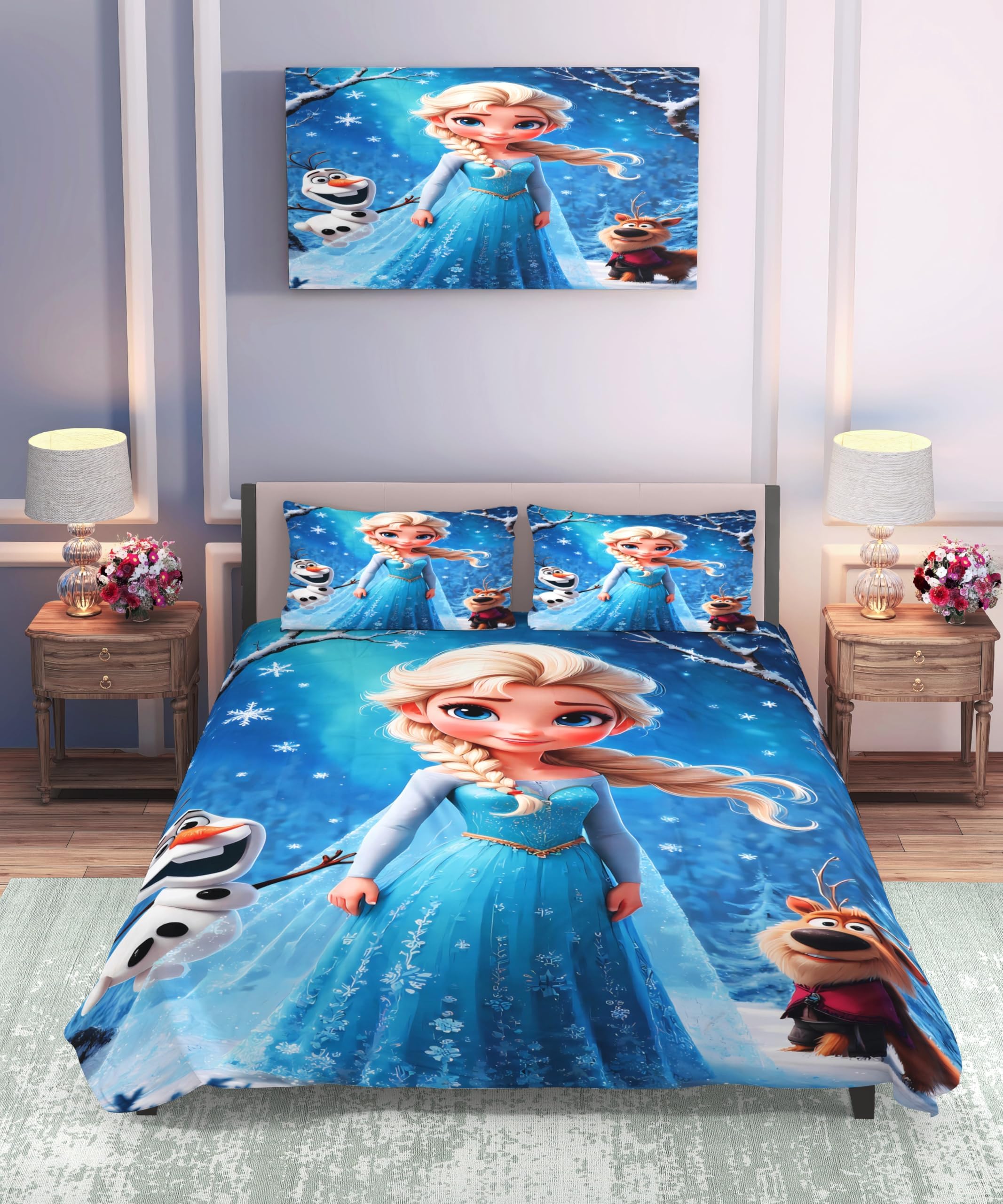 7D Printed Microfibre Soft and Skin Friendly King Size Bed Sheet with 2 Pillow Covers|Specially for Kids Room and Decorative Bed Sheet-108 x 108 Inches