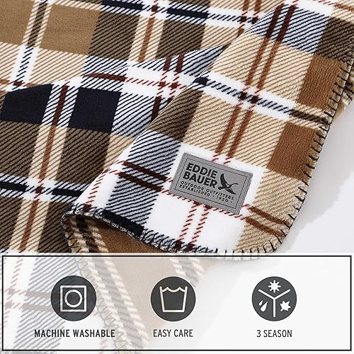 Vista 242 de Eddie Bauer Manta reversible de vellón sherpa, ropa de cama y decoración del hogar, para todas las estaciones, (Bunkhouse Plaid Beige), beige