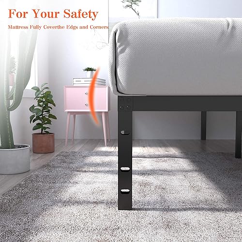 Miniatura 4 de Marco de cama resistente de 18 pulgadas de alto, 3500 libras, plataforma de metal, almacenamiento máximo, base de colchón, soporte de listones de