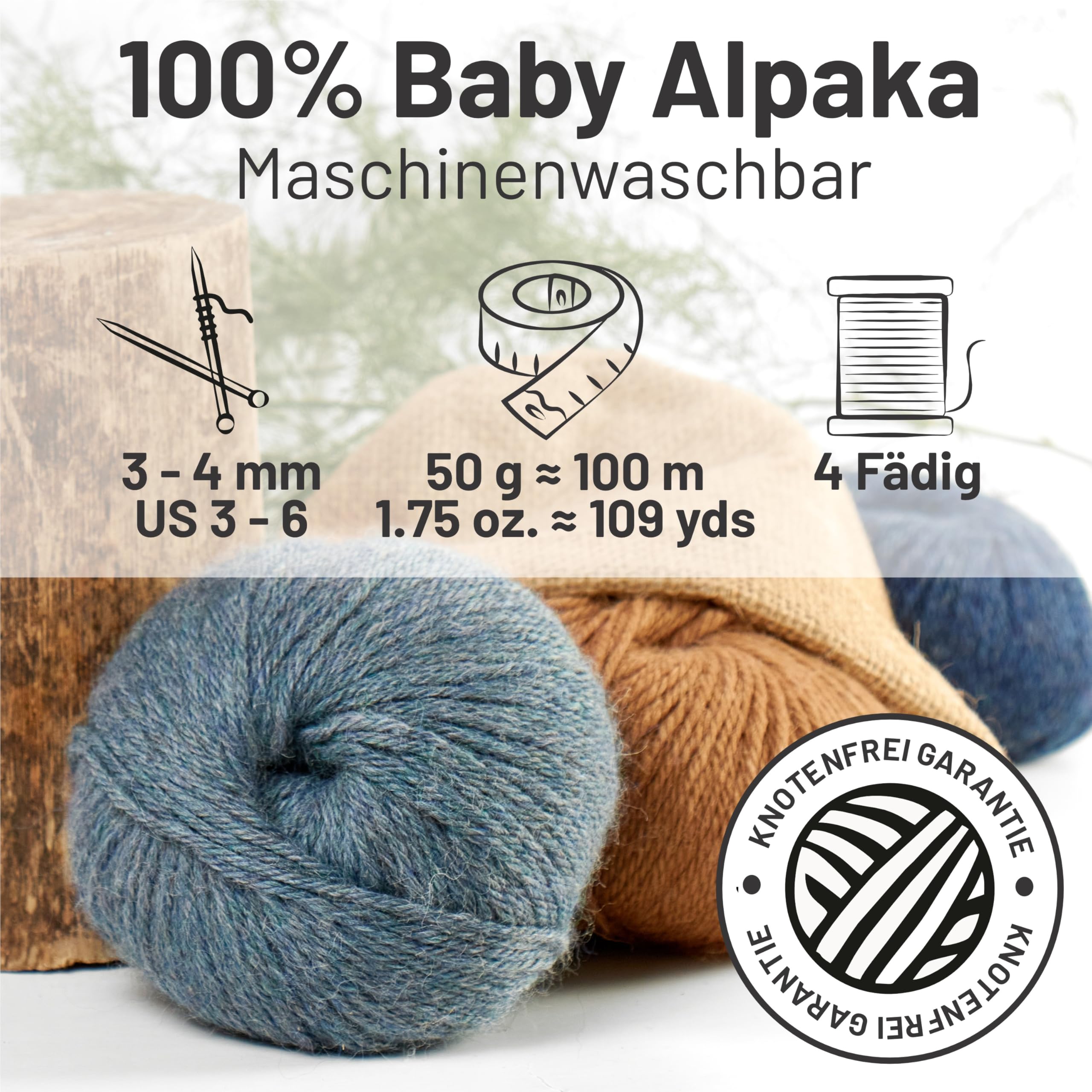 HANSA-FARM | Alpacare 100% die 1. maschinenwaschbare Baby Alpakawolle - 300 Set DK (6 x 50g) - kratzfreie Alpaka Wolle zum Stricken & Häkeln - Grau-Grün