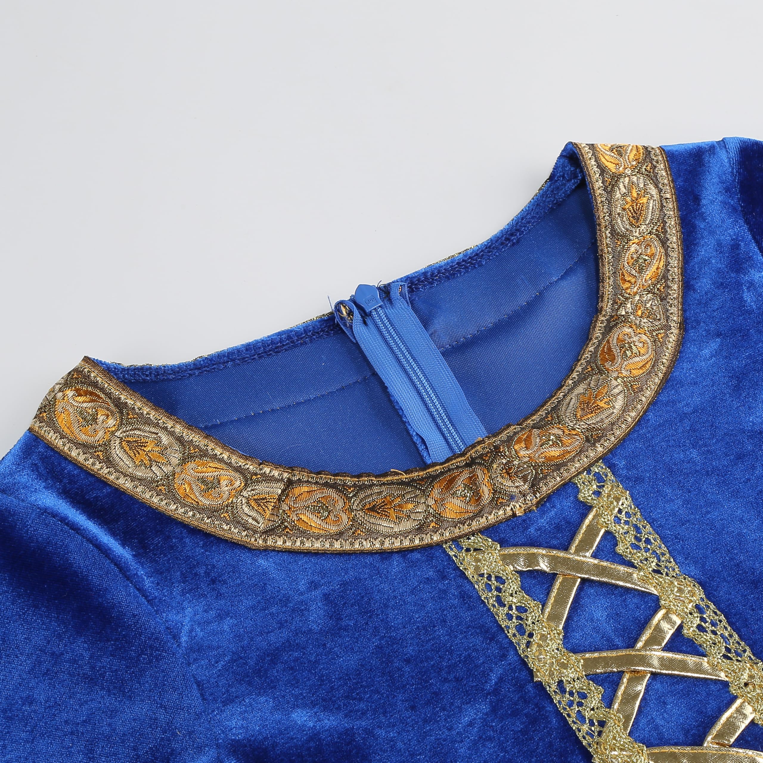 DELIVESS Girls Medieval Dress Renaissance Princess for Kids Halloween Outfit Costume 2 PCS (Blue, M) - Image 3