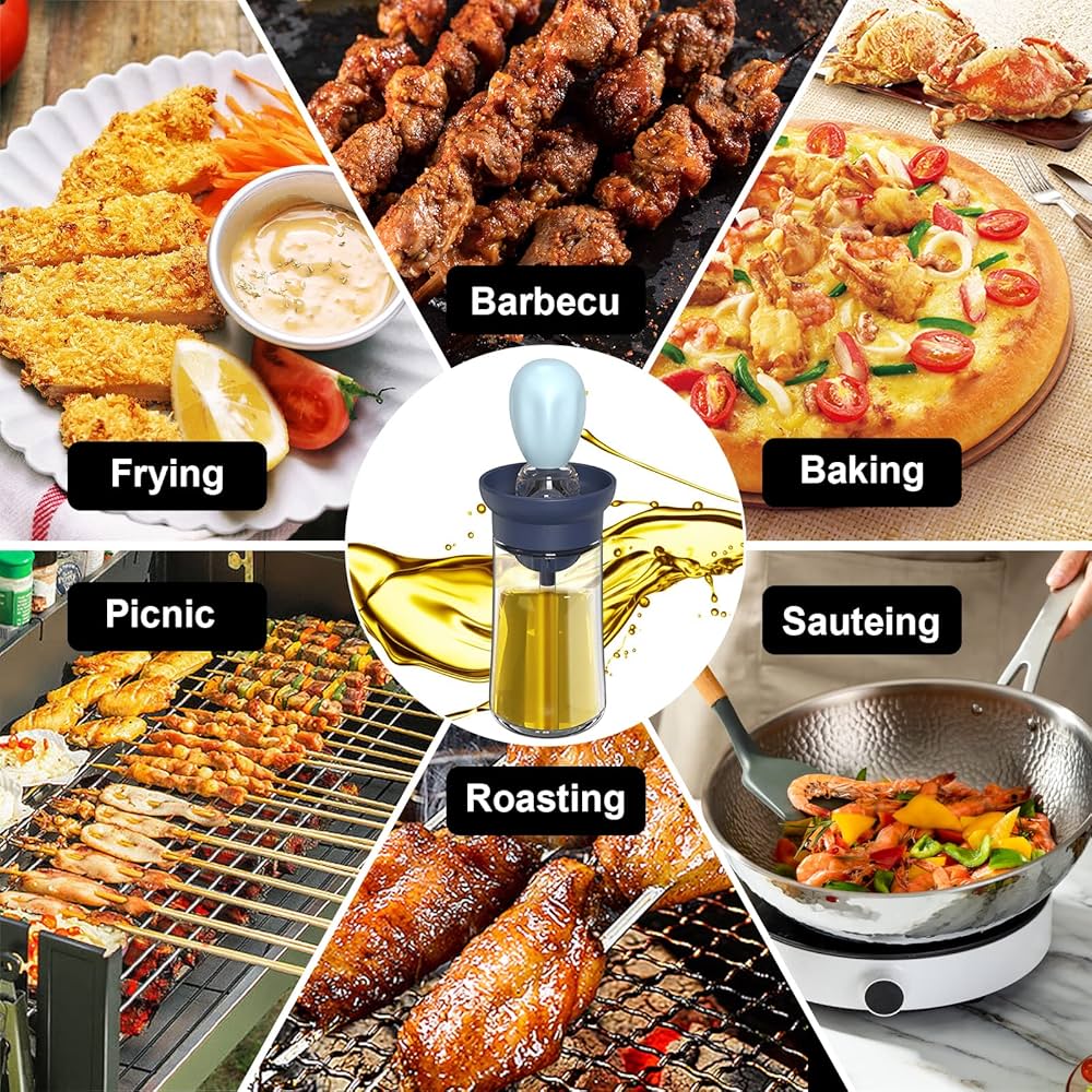 Oil Dispenser Bottle With Silicone Brush,180ml Portable Oil Bottle With Oil Brush Separation Compartment,2 In 1 Oil Dispenser Bottle Kitchen Glass Container,for Kitchen Cooking Frying Baking BBQ