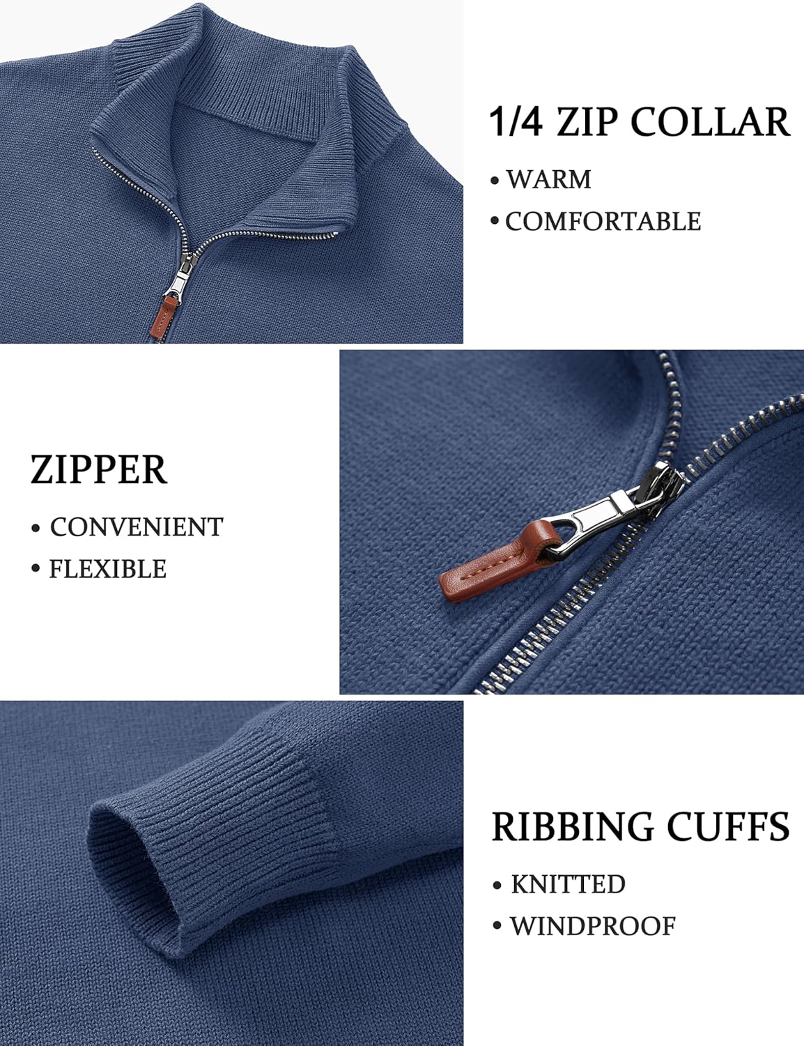 TACVASEN Men's 1/4 Zip Sweaters Cotton Casual Pullover Sweaters Knit Fall Winter Sweatshirts - Image 5