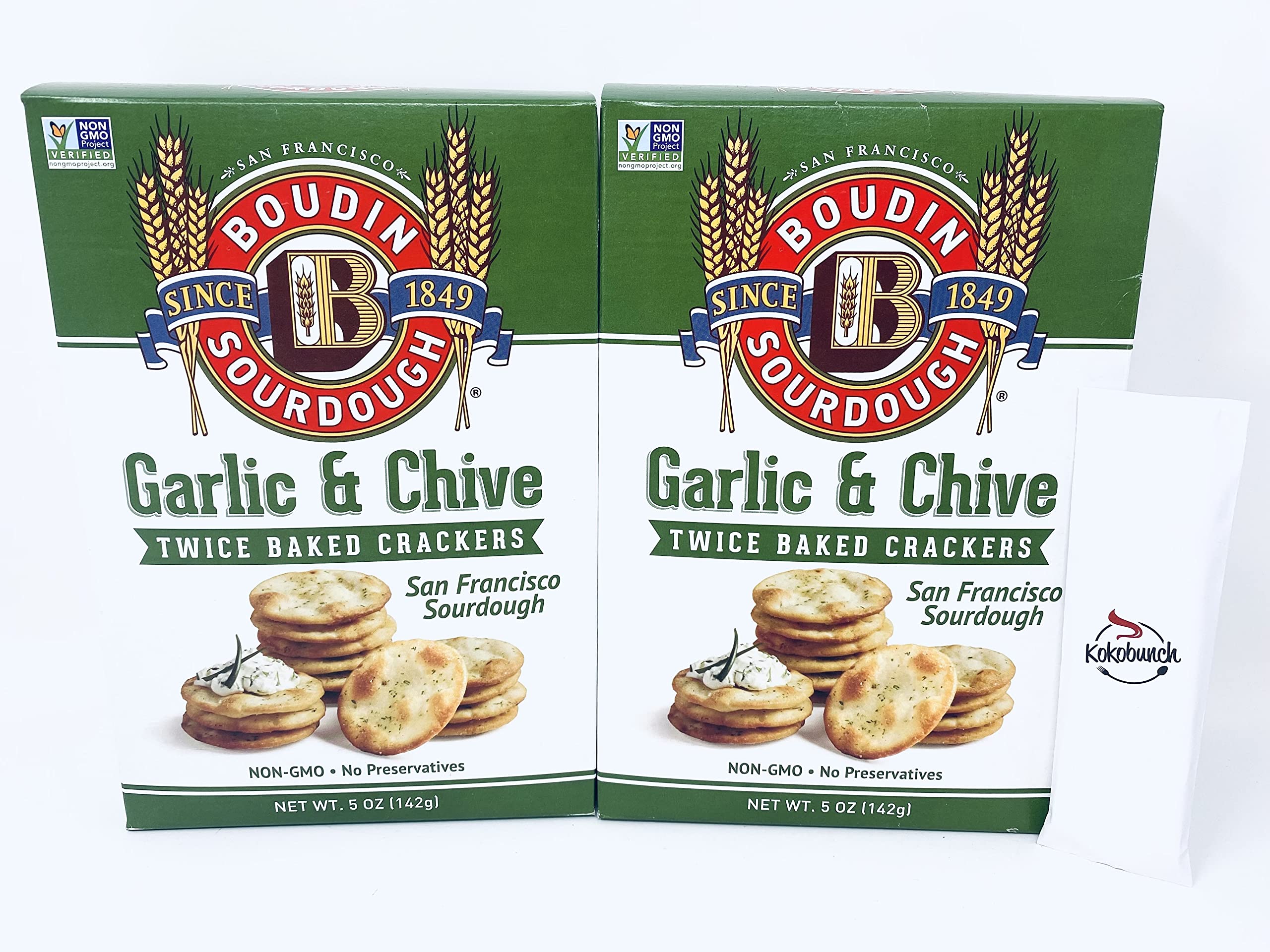 Boudin Sourdough Twice Baked Crackers Garlic And Chive Bundled with Kokobunch Kit 2-5oz PACK