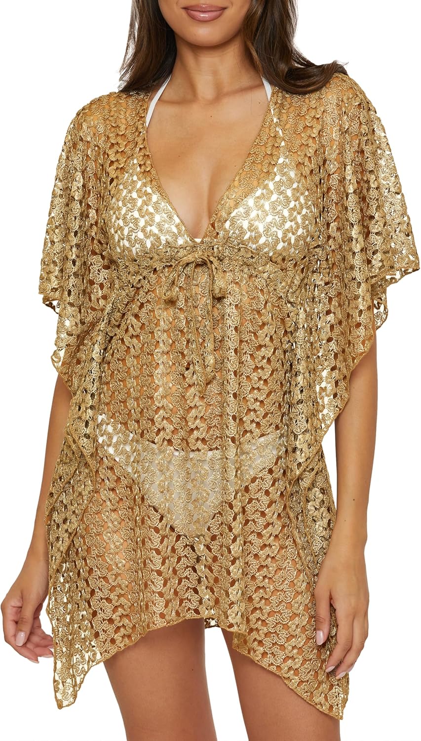 BECCA womens Crochet Tunic, Plunge Neck, Crochet, Beach Cover Ups for Women