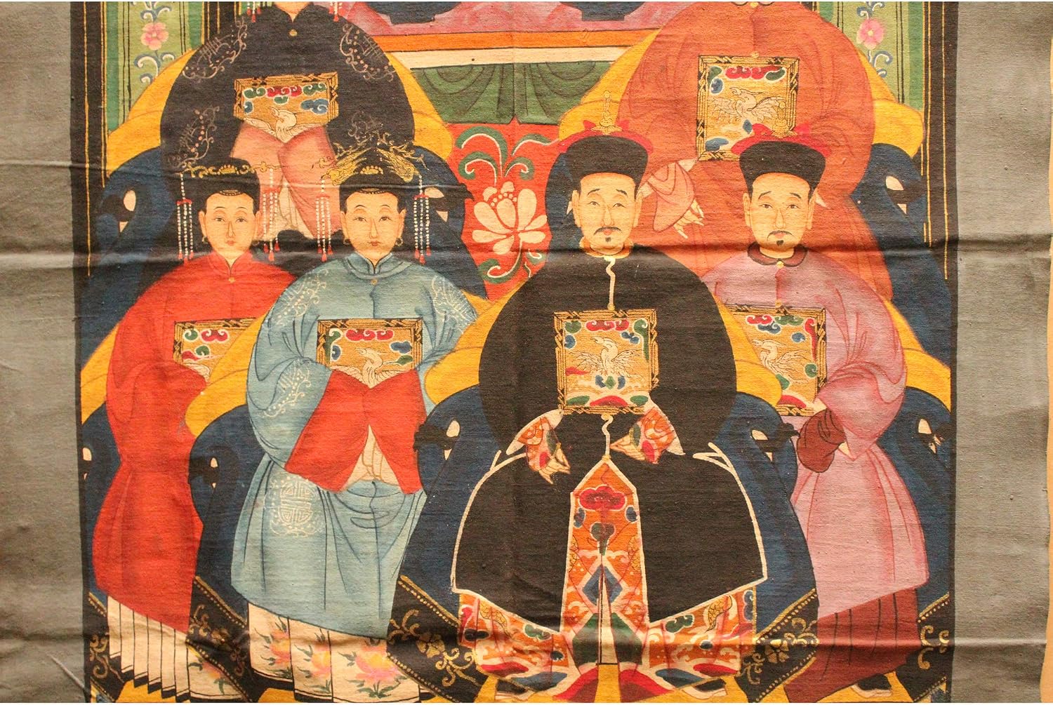 Chinese Hand-painted Canvas Color Ink Ancestors Painting Art Acs5096