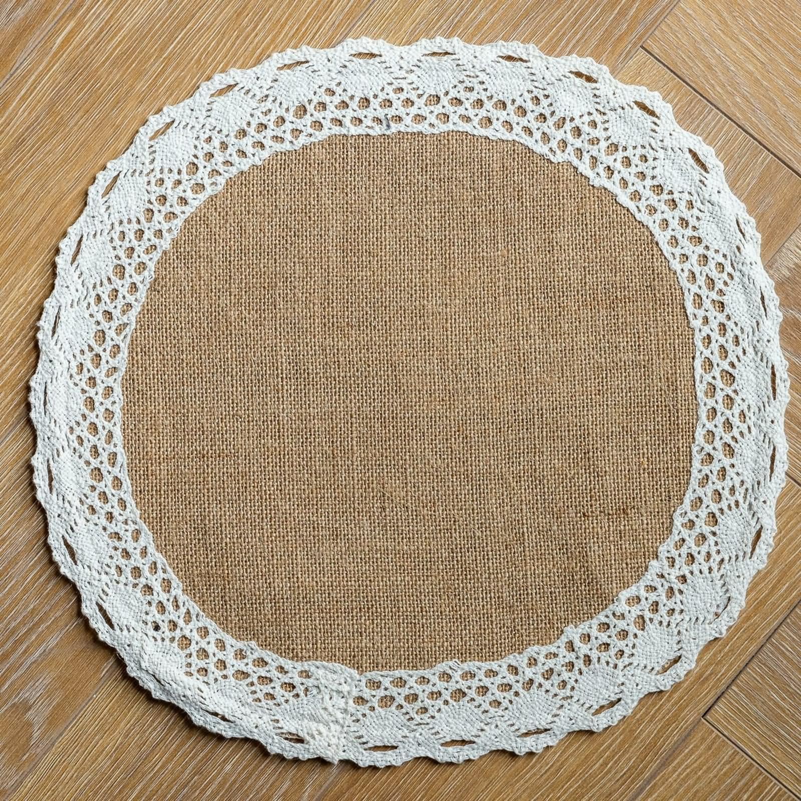Lot de 6 Quilted Placemats 30cm, Dessous de Table Moderne Dentelle à Fleurs Unie Lin Brun Beige