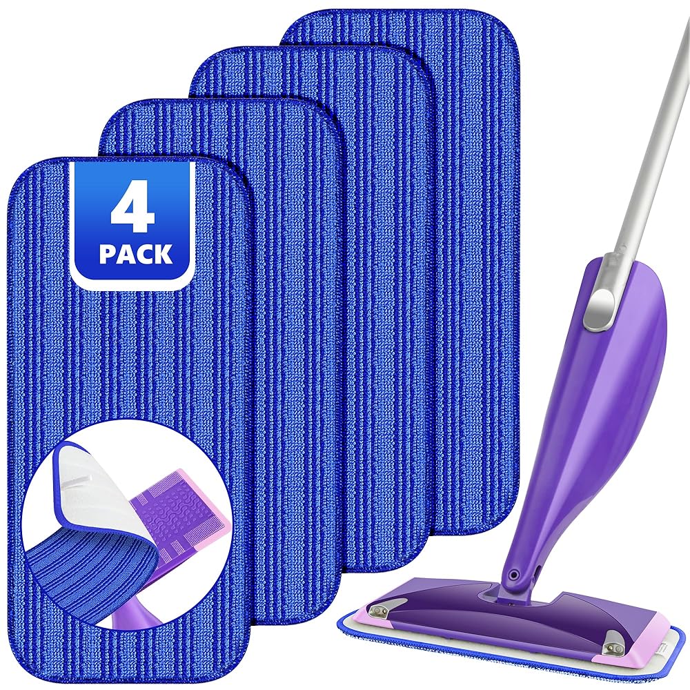 Reusable Mop Pads Compatible with Swiffer Wet Jet, Wet Jet Pads Refills for Swiffer Mop, Microfiber Replacement Pads for Hardwood Floor Cleaning, Dry Wet Mopping Cloths for 12 Wet Jet Refill, 4 Pack
