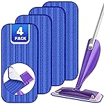 Reusable Mop Pads Compatible with Swiffer Wet Jet, Wet Jet Pads Refills for Swiffer Mop, Microfiber Replacement Pads for Hardwood Floor Cleaning, Dry Wet Mopping Cloths for 12 Wet Jet Refill, 4 Pack