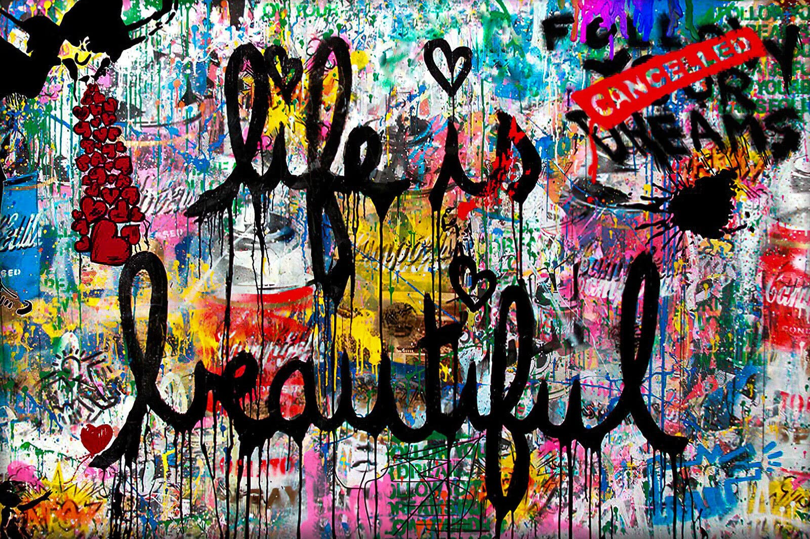 Magic Canvas Art – Stampa Su Tela Life Is Beautiful Pop Art B8346, 180x90 Cm, Made In Germany - 4
