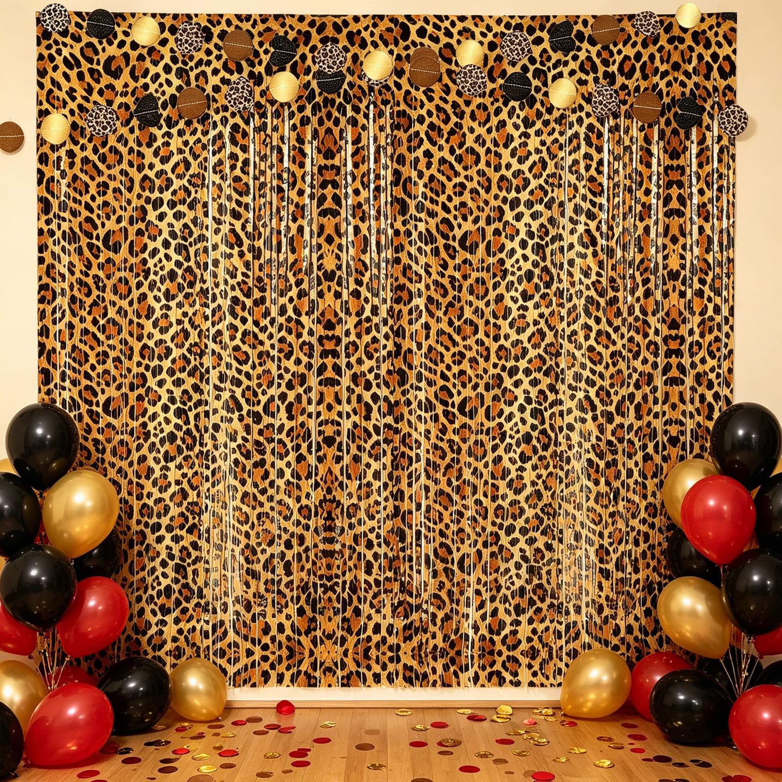 2 Pack Leopard Print Foil Fringe Curtains &amp; Garlands Set