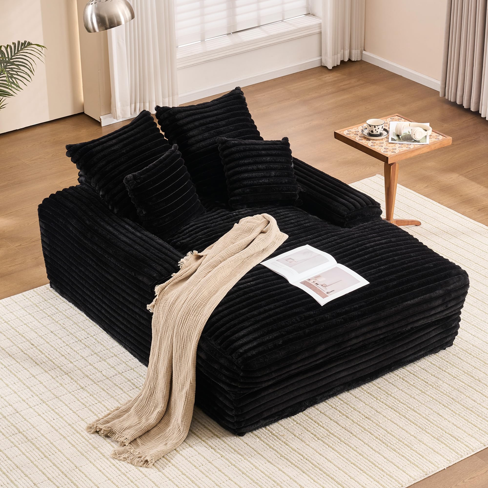 Luxus Cord Schlafsofa – Modernes Sofa mit 4 Kissen, ultraweiches & multifunktionales Cord-Sofa ohne Montage, platzsparendes Sofa-Bett für Wohnzimmer & Apartment (Black)