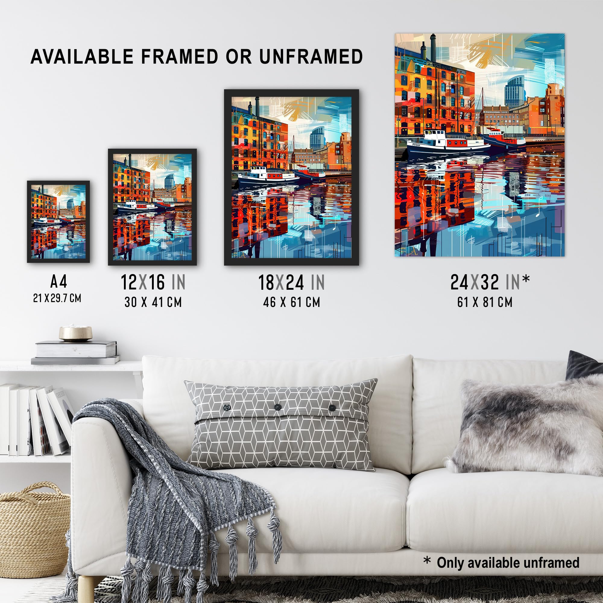 Artery8 Port of Liverpool Colourful Artwork Cityscape Living Room Extra Large XL Wall Art Poster Print, Unframed 24X32", 81L x 61W cm - Image 3