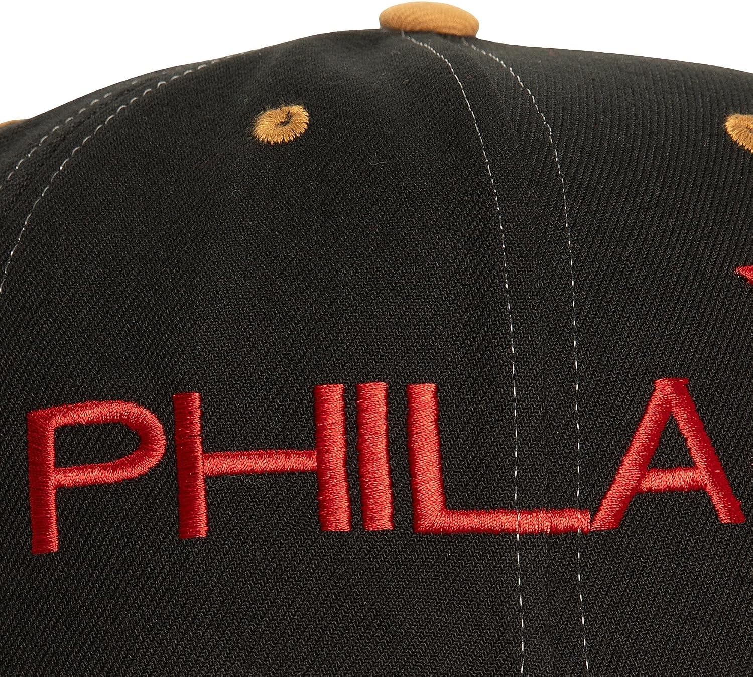 Mitchell & Ness Philadelphia 76ers Hardwood Classics NBA Overbite Pro Pre-Curved Snapback Hat Cap - Black