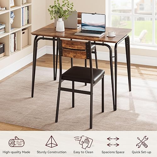 Miniatura 4 de GarveeHome Juego de 4 mesas y sillas pequeñas, juego de 4, juego de comedor cuadrado para 4, juegos de cocina y comedor de 5 piezas para espacios