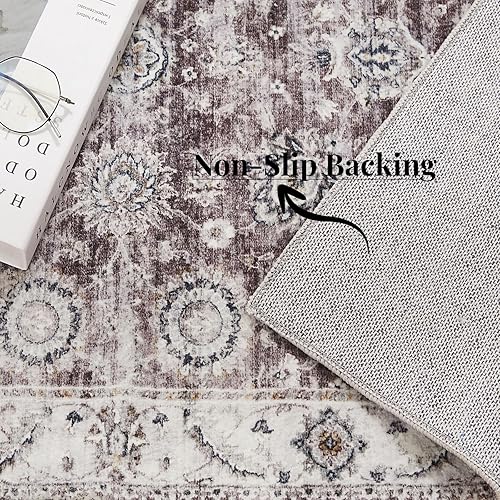 Miniatura 5 de Floralux Alfombra bohemia de 4 x 6 pies, color gris pardo, alfombra de cocina antideslizante, alfombra de noche para dormitorio, alfombra