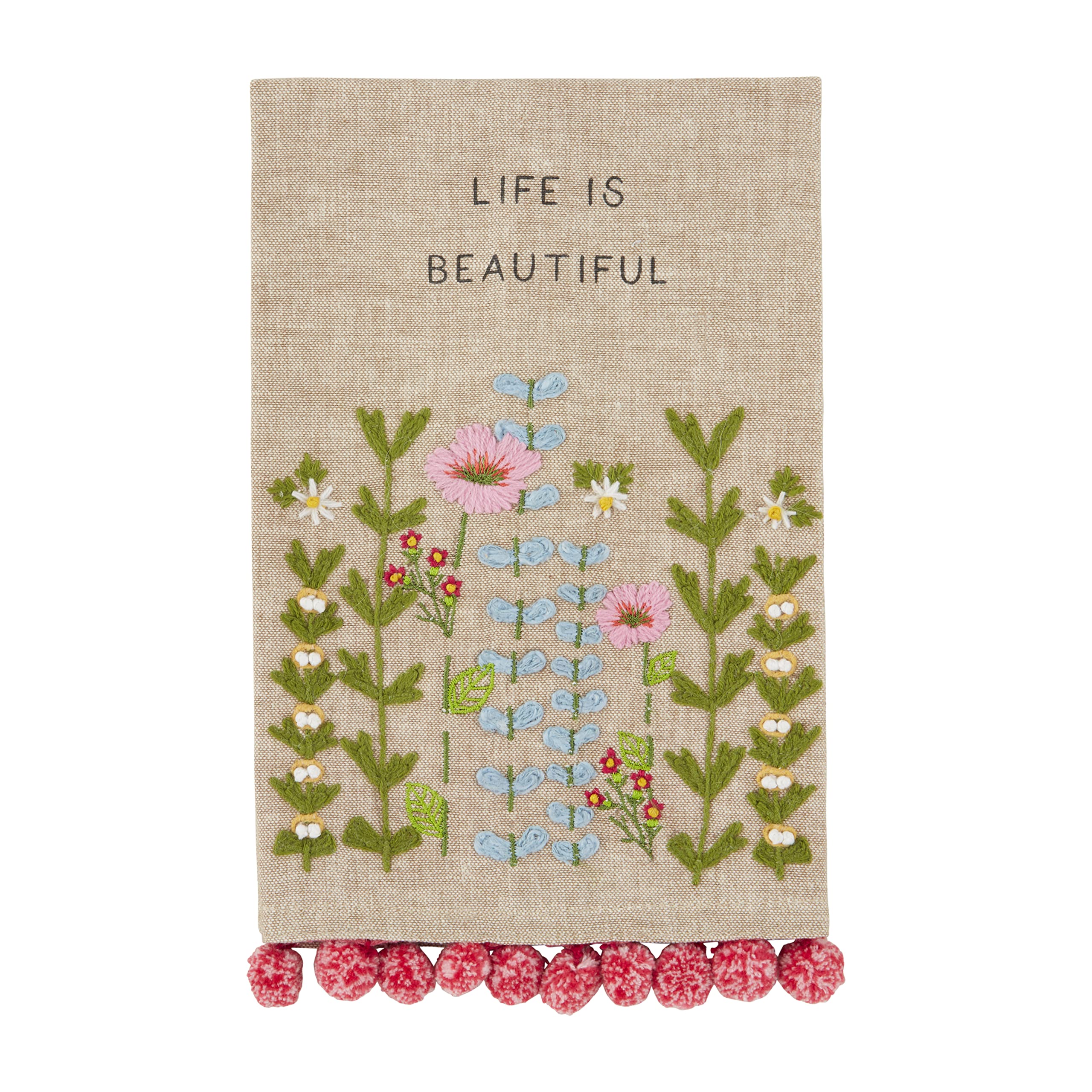 Mud Pie Life Embroidered Floral Bathroom Towel, 21'' x 14''