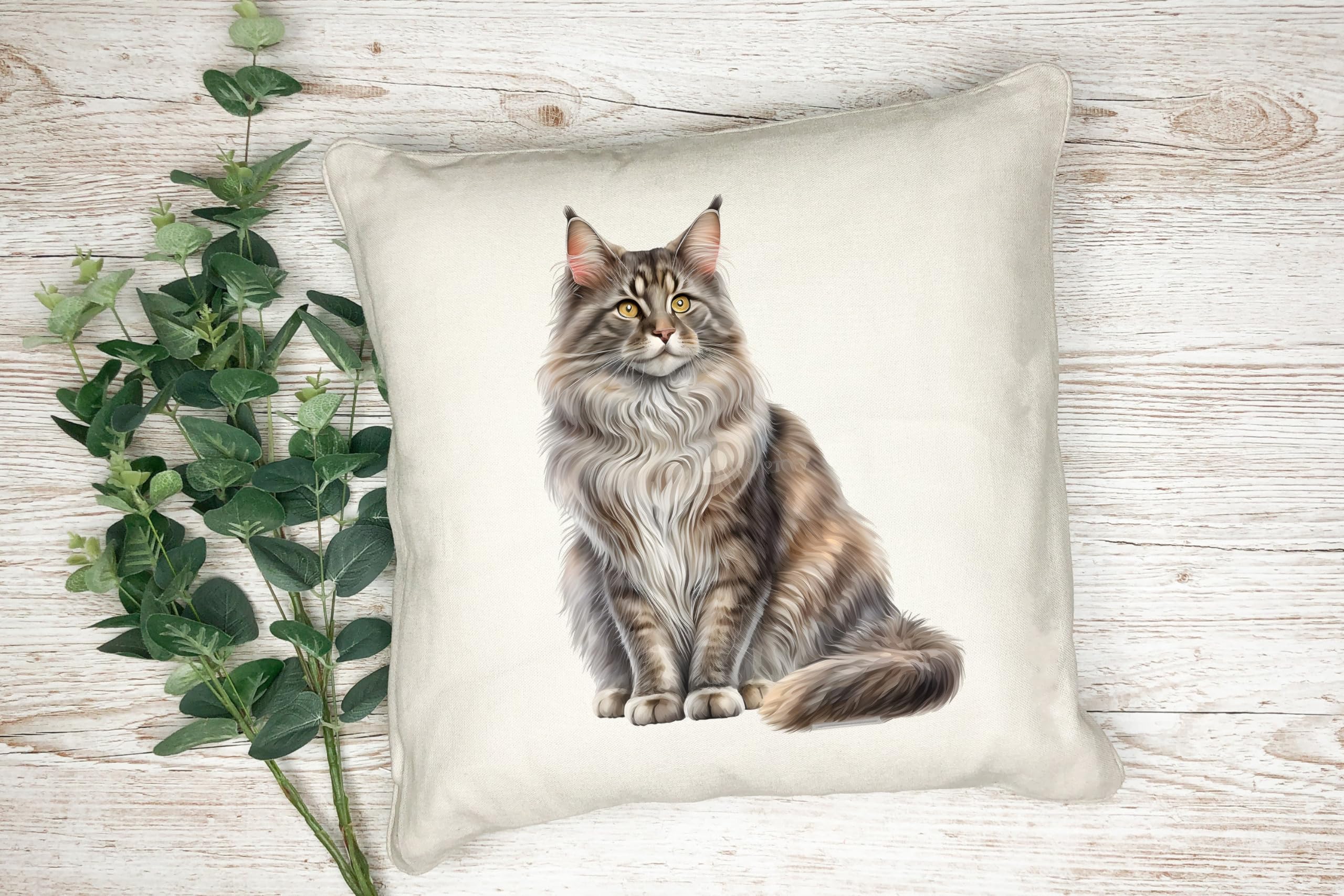 Anonymous Gifting Cat Lovers Printed Cushion Cover - Watercolour Maine Coon Cat - 40x40cm - Linen Style
