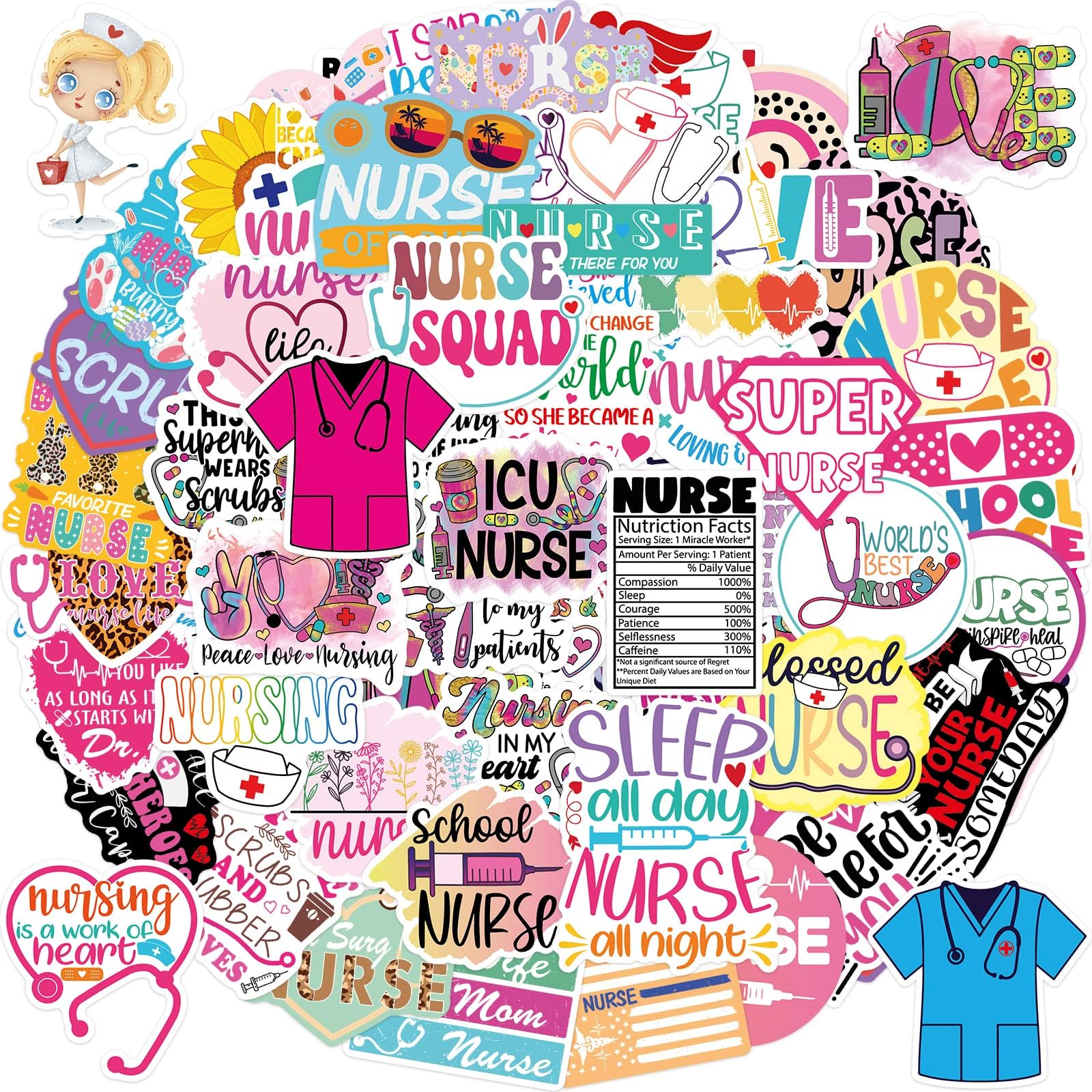 Ceiba Tree Nurse Stickers Appreciation Gifts Nurses Graduation Gift Bulk 2026 Decals 100pcs Nursing School White Angels Accessories for Work for Laptop Water Bottles