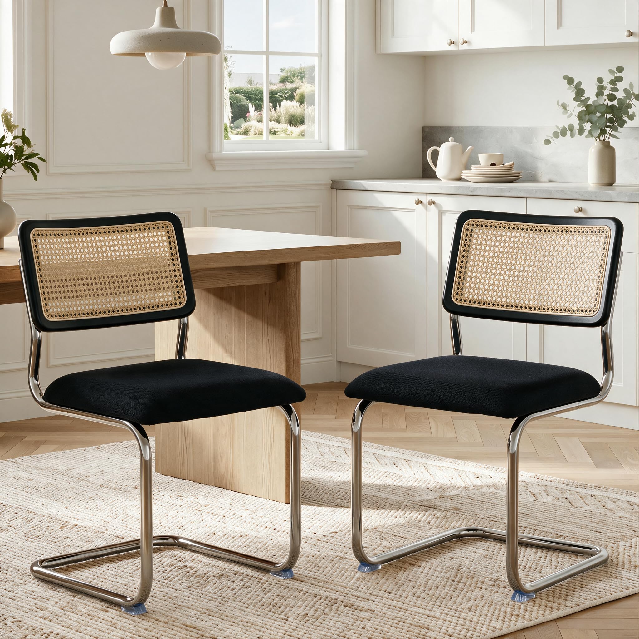 GrandNoor Natural Rattan Dining Chairs Set of 2, Cesca Design Kitchen Chair