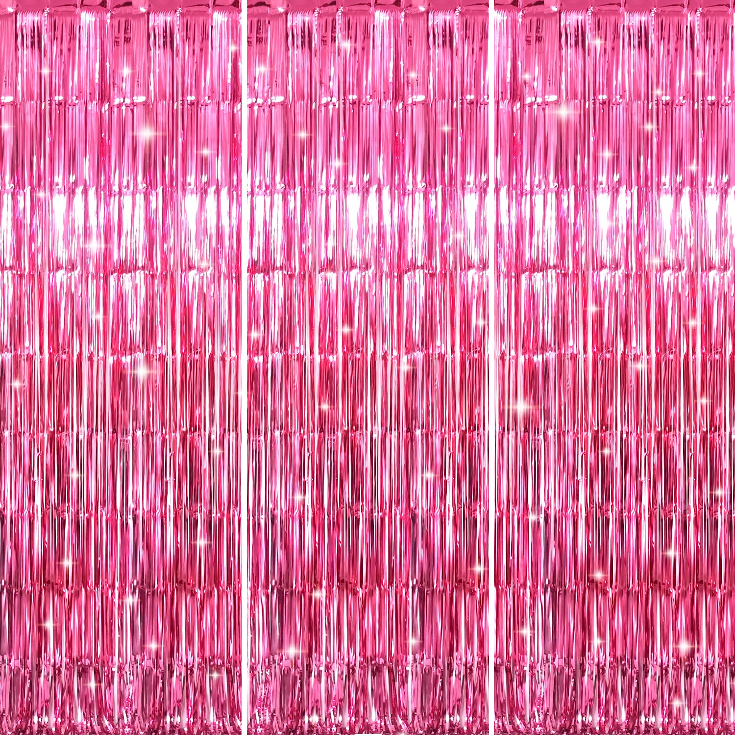 GOER 3.2 ft x 9.85 ft Metallic Tinsel Foil Fringe Curtains Party Photo Backdrop Party Streamers for Galentines Day,Birthday,Graduation,New Year Eve Decorations Wedding Decor (3 Pcs, Hot Pink)