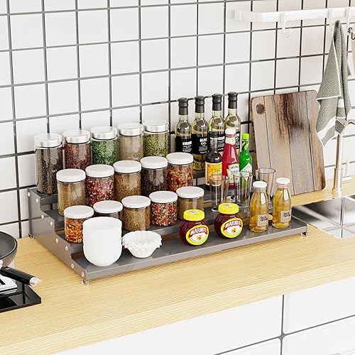 Miniatura 2 de Jojocross Organizador de especias expandible de 4 niveles para gabinete de cocina, diseño moderno y estante de almacenamiento antideslizante que