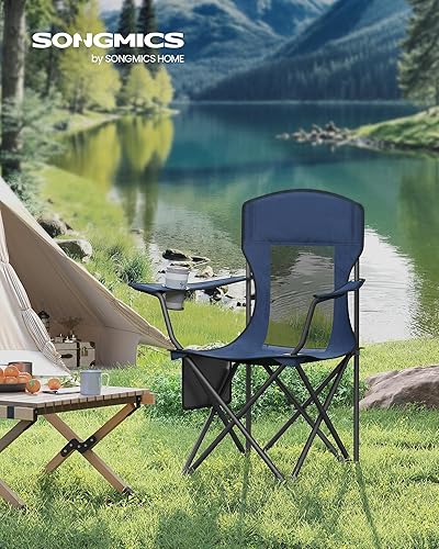 Miniatura 2 de SONGMICS Sillas de camping transpirables, juego de 2 sillas plegables para exteriores, respaldo alto, reposabrazos ajustables, soporte para bebidas,