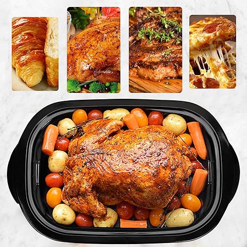 Miniatura 5 de Horno tostador de 18 cuartos de galón con tapa de autohilvanado, horno eléctrico de pavo de acero inoxidable de 1450W con asas de tacto frío, Negro