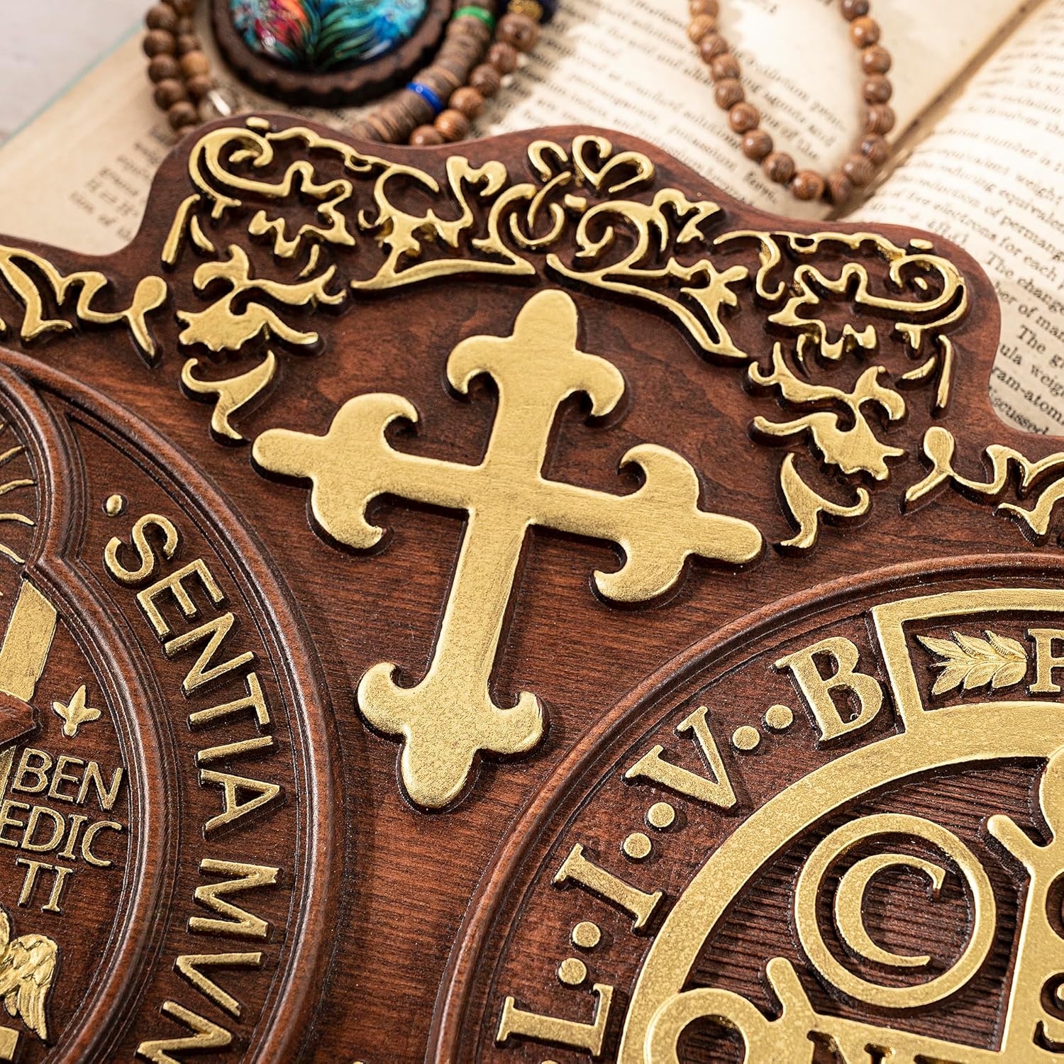 Wooden Saint Benedict Plaque, St Benedict Medal Wall Decor Wall Art, Handmade Wall Hanging Sign, Religious Wall Plaque for Living Room Bedroom Kitchen - 12 Inch - Image 6