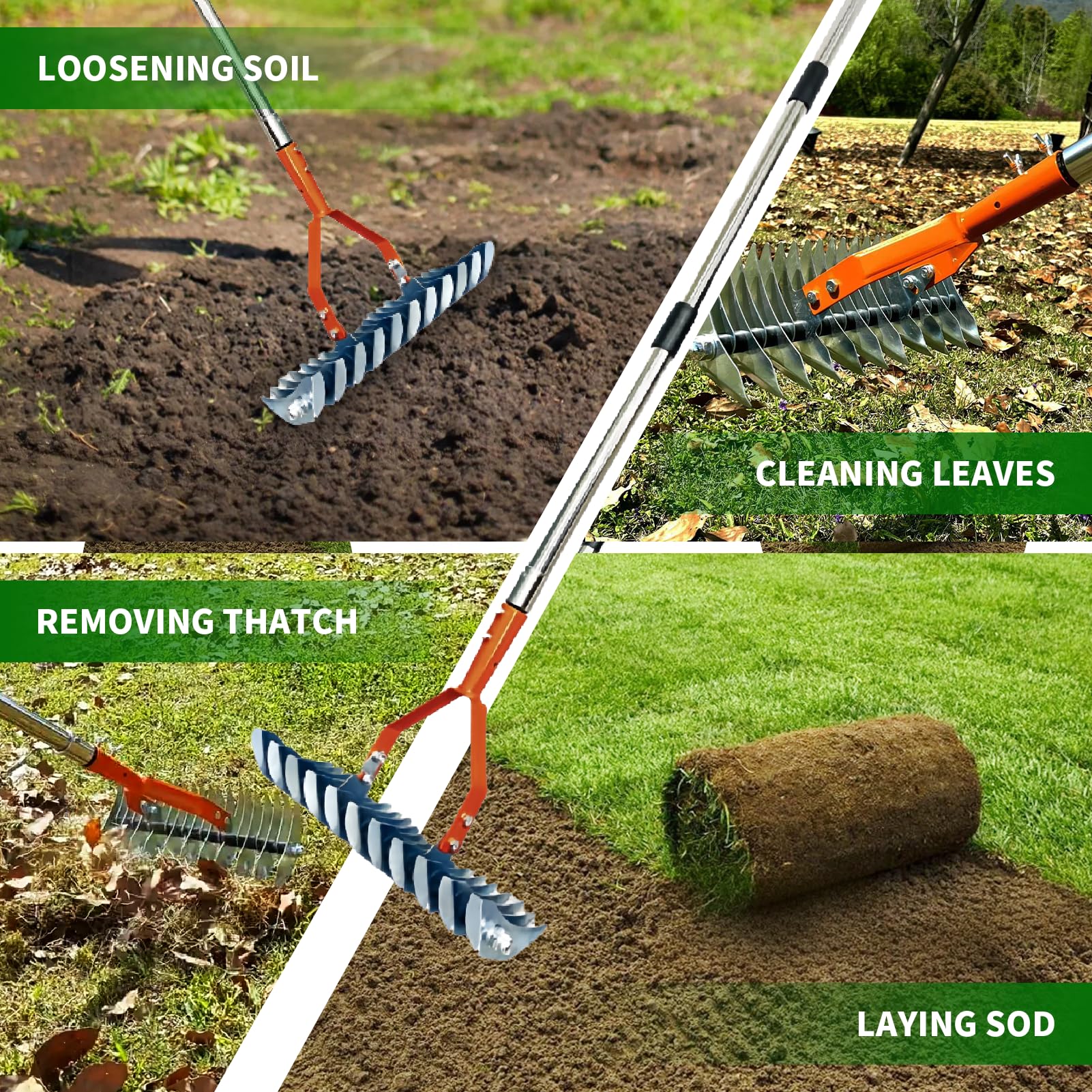 Grabie do strzechy, 35 cm (35 cm) – wytrzymała stal; narzędzie z uchwytem do wydajnego usuwania martwej trawy; wszechstronna pielęgnacja podwórka; zwiększa glebę; trwałość; w ogrodach (grabie)