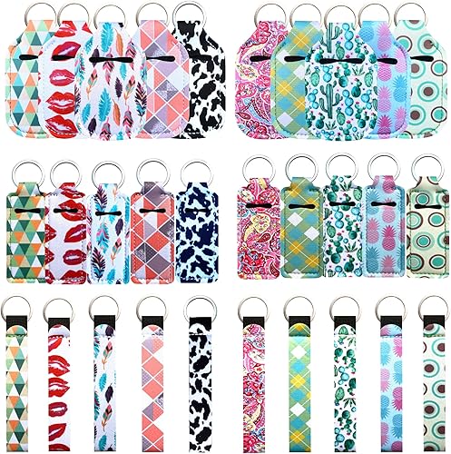 PUEZOKLY Juego de 40 llaveros de botellas de viaje con soporte para muñequera, soporte para desinfectante de manos con botellas vacías