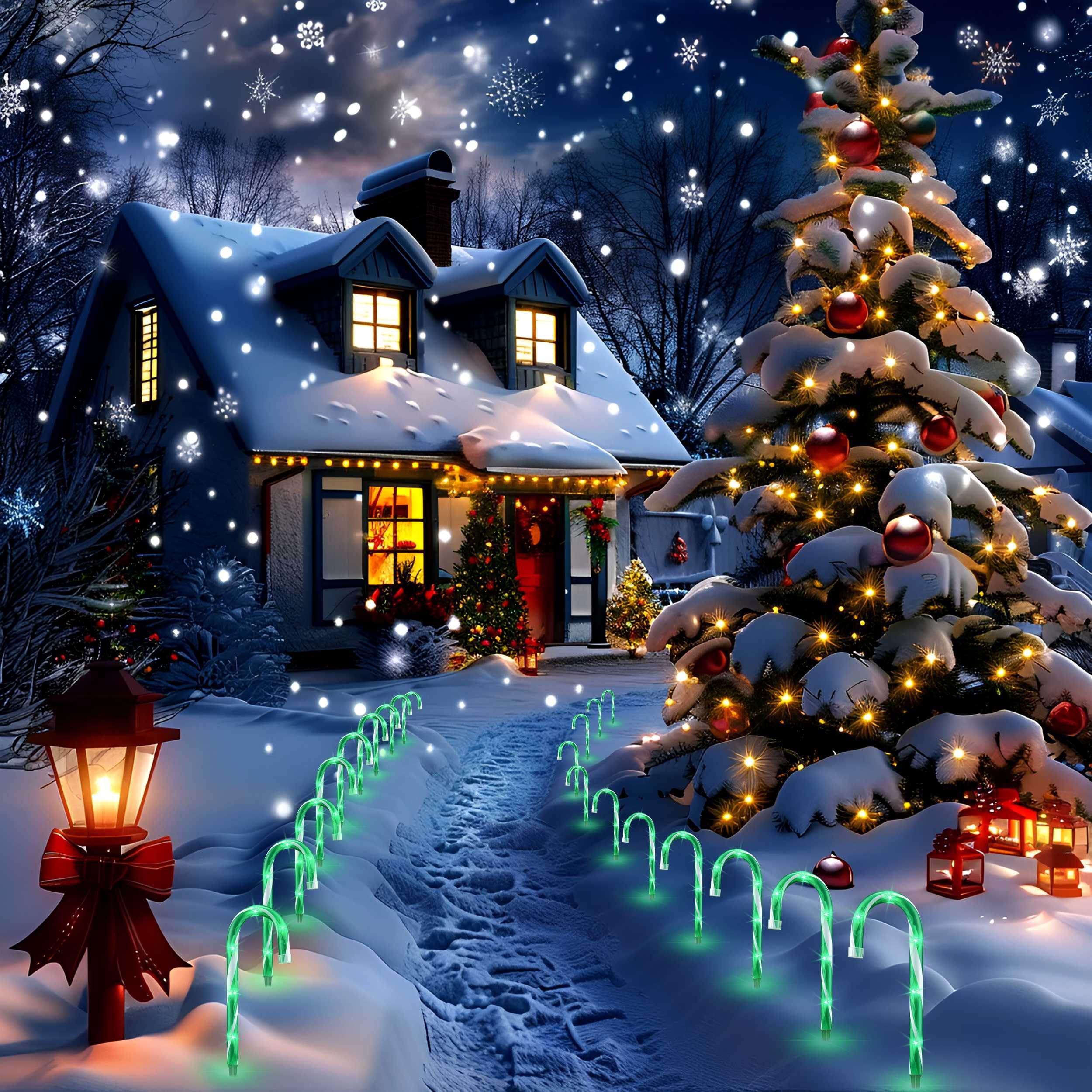 Lot de 10 lumières de Noël en sucre d'orge de Noël de 25,4 cm – Décorations d'extérieur connectables et lumineuses pour fête de Noël, décoration d'intérieur et d'extérieur, vert