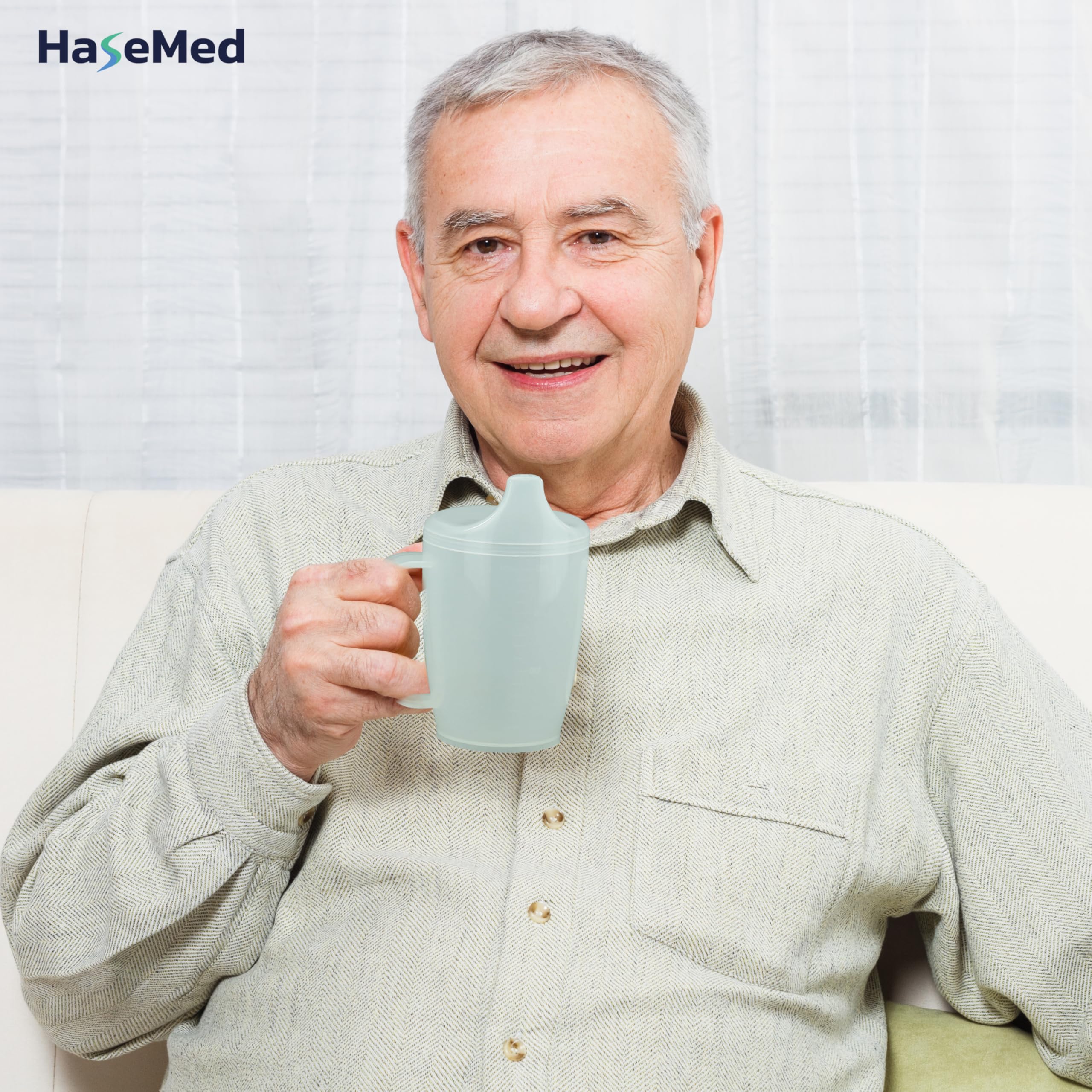 HaseMed kubek do picia z uchwytem i tulejką (1 sztuka) – ergonomiczny kubek do bezpiecznego picia bez rozlania, idealny dla seniorów i osób z ograniczoną funkcją dłoni – wytrzymały i trwały, 12 mm