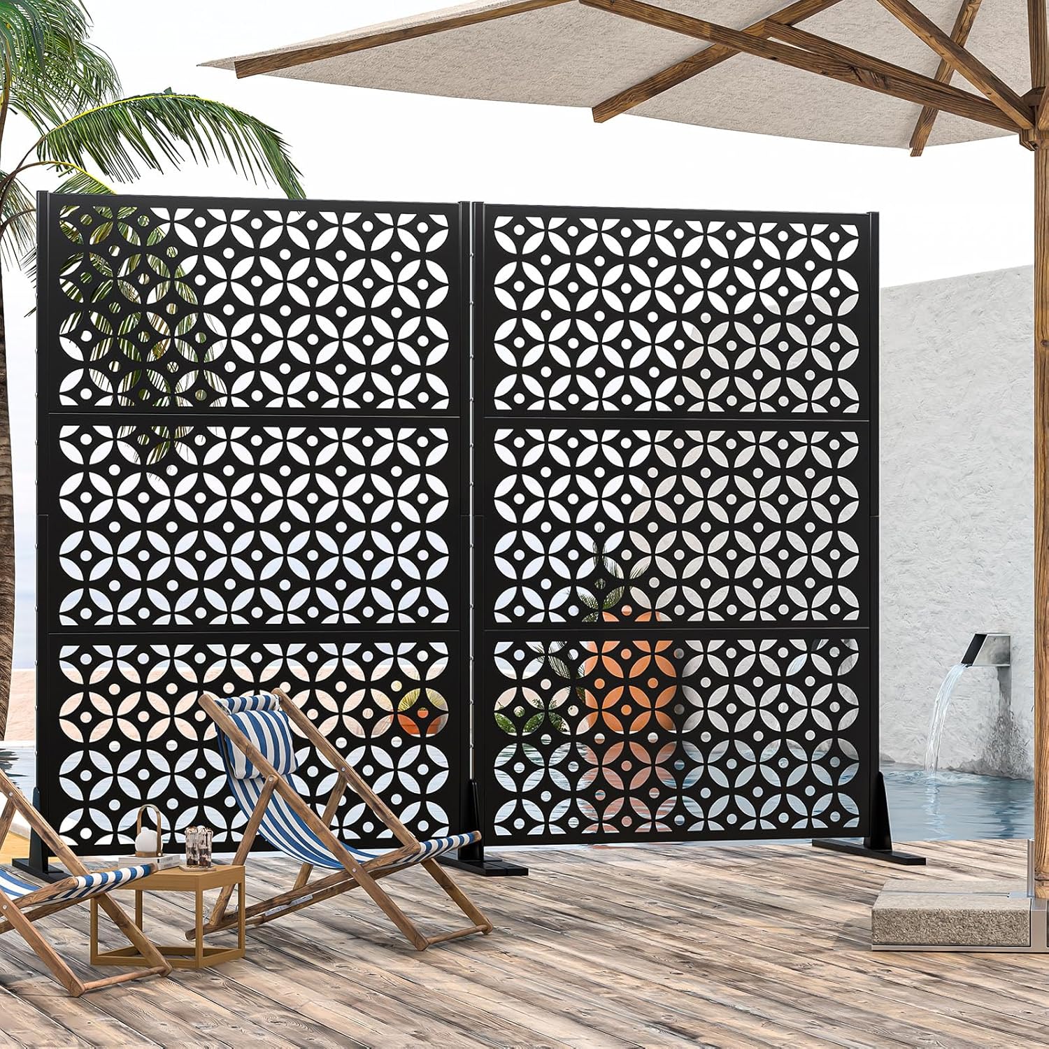 Outdoor Metal Privacy Screen with Stand 72" H x 46" W Freestanding Decorative Privacy Fence and Garden Divider, Portable Divider Screens for Deck Patio Balcony Garden Outdoor & Indoor (Cross Shaped)