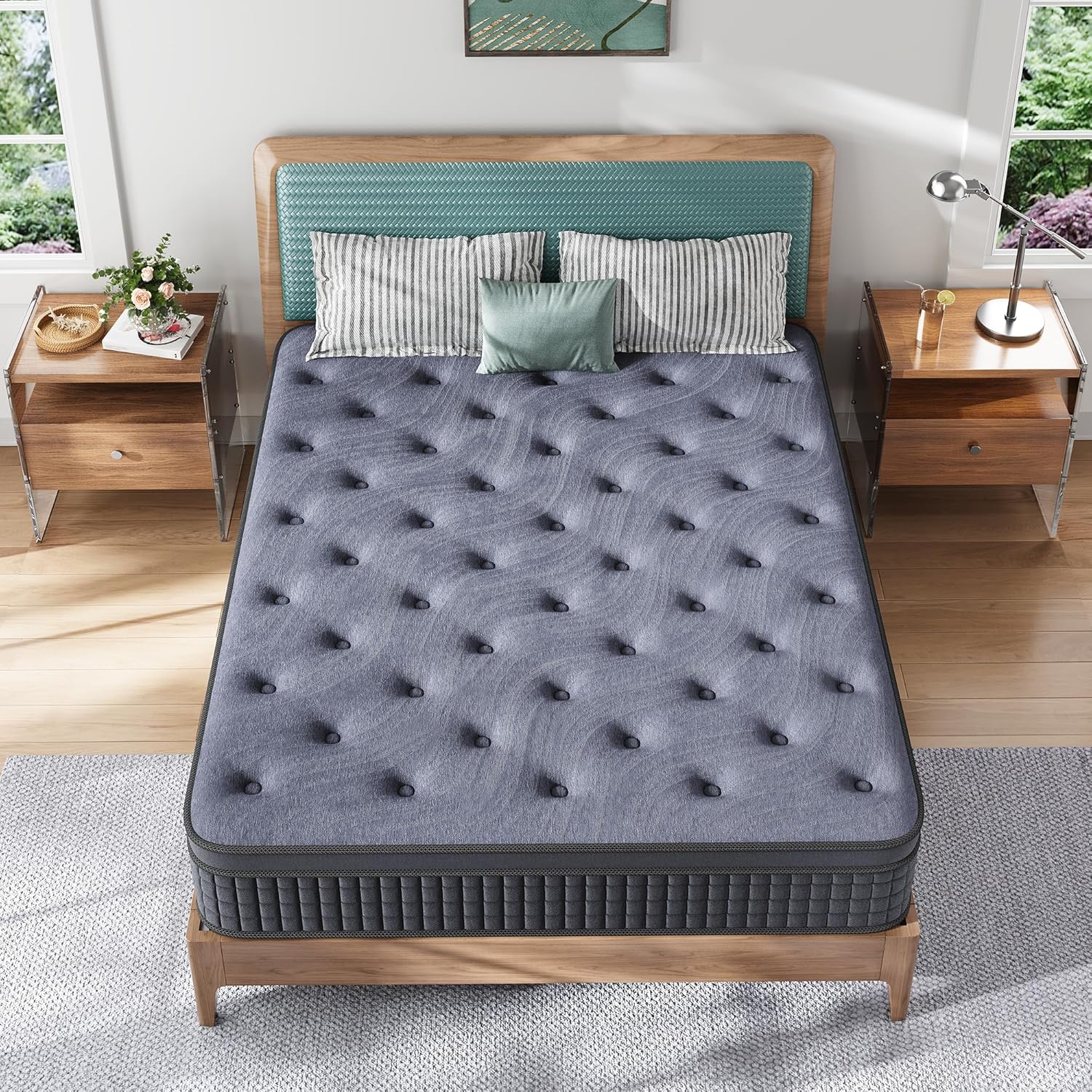 full mattress, 12 inch hybrid mattress in a box, gel memory foam, medium firm, edge support, motion isolation, pressure relief, zoned support spring, certipur-us certified, black & gray 12 inch full (similar item)
