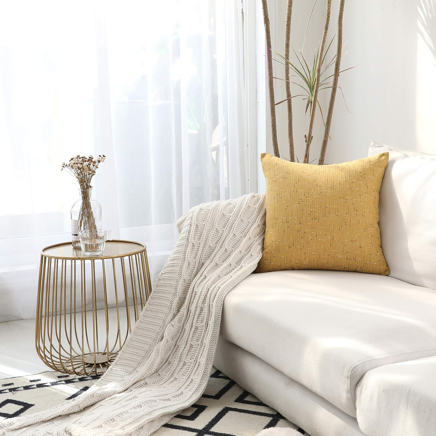 Kevin Textile Decor Lined Linen Decorative Throw Euro Pillow Sham Cushion Cover for Sofa/Bed, 26x26 inches, Yolk Yellow