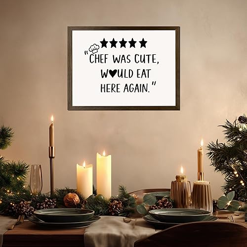 Miniatura 5 de GUTTATY Divertido arte de pared de cocina enmarcado, cartel con texto en inglés "Chef Was Cute Would Eat Here Again", bonitas imágenes de cocina,