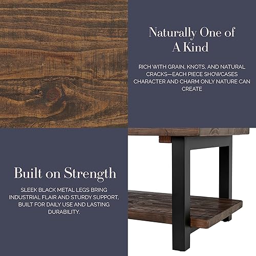 Miniatura 6 de Alaterre Furniture Pomona - Mesa de centro rústica con estante de almacenamiento, mesa industrial moderna de metal y madera maciza de 42 pulgadas,