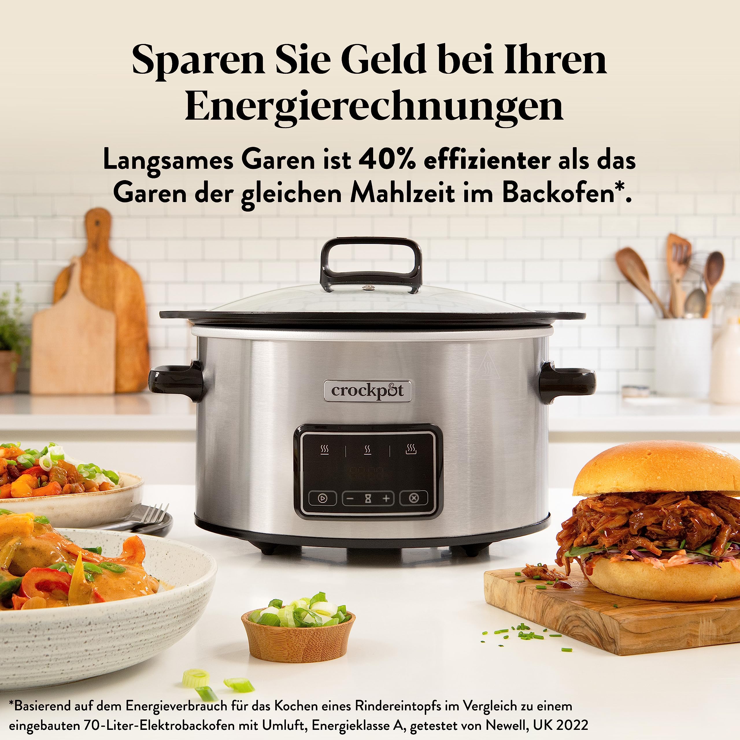 Crockpot Sizzle & Stew Digital-Schongarer Slow Cooker | 3,5 l (3-4 Personen) | Abnehmbare induktionsgeeignete Schüssel für Fleisch und Gemüse | Edelstahl [CSC111X]