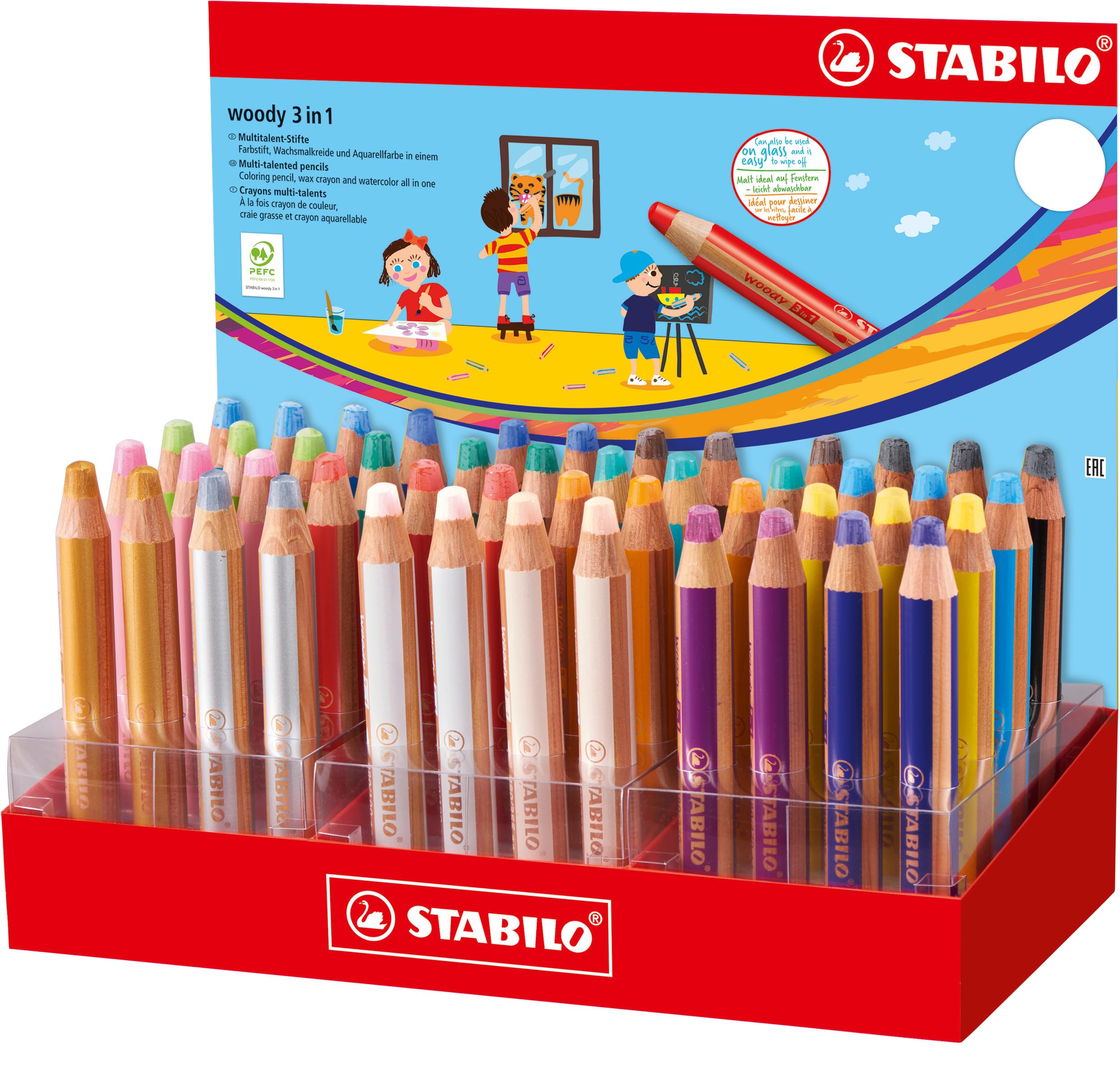 Matite Colorate Stabilo Woody 3 In 1 - Astuccio Da 10 Colori Con Temperino, Per Vetro, Carta E Altro