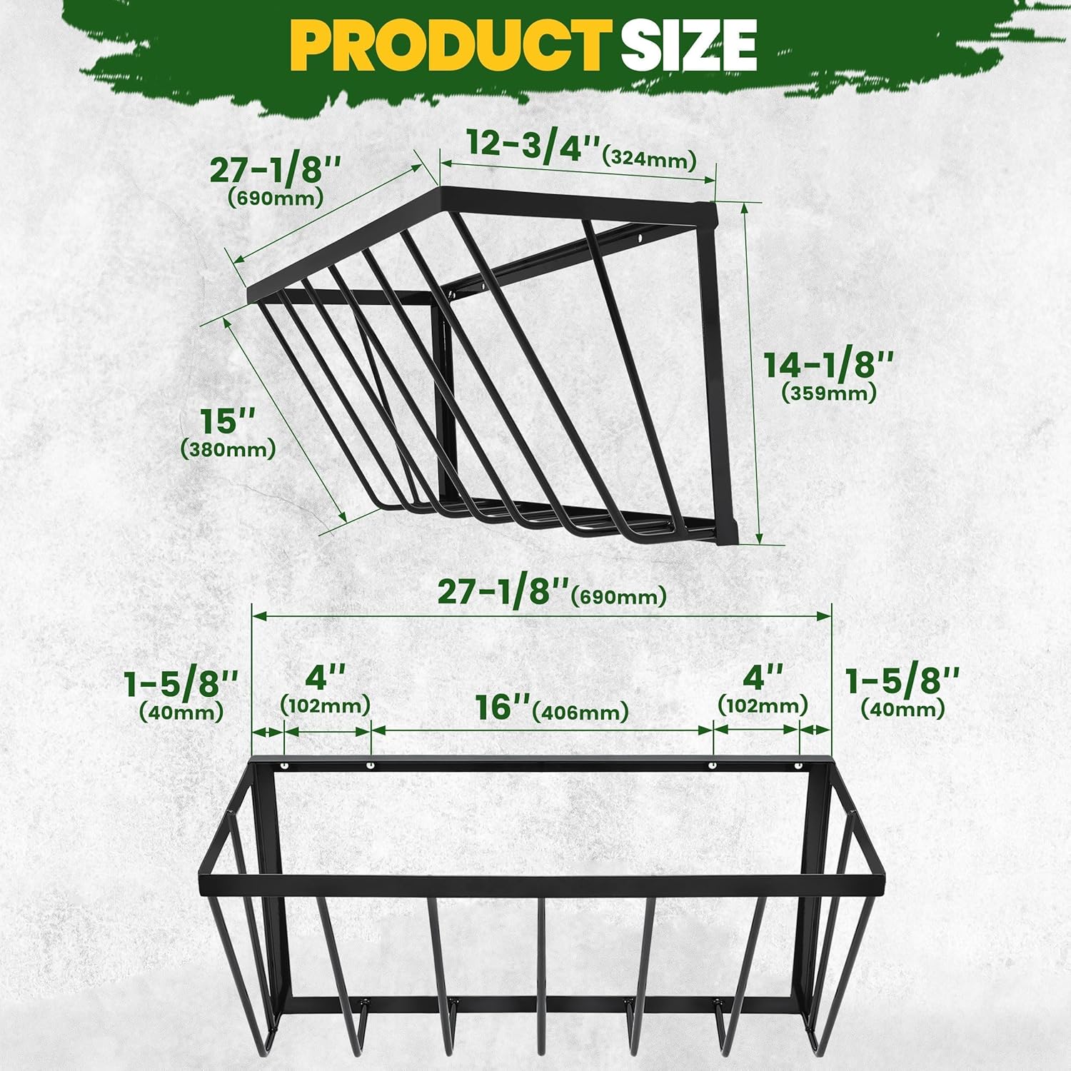 KUAFU Hay Feeder for Goat, Wall Mount Sheep Hay Rack, Horses Feeding Trough with 17 Gallon, Heavy Duty Blanket Holder, Fit for Farm Indoor and Outdoor Livestock Feed Containers