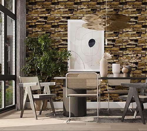 Miniatura 3 de Papel tapiz autoadhesivo y extraíble para decoración de piedra, papel de contacto de 17.7 x 78.8 pulgadas, vinilo texturizado de piedra 3D para