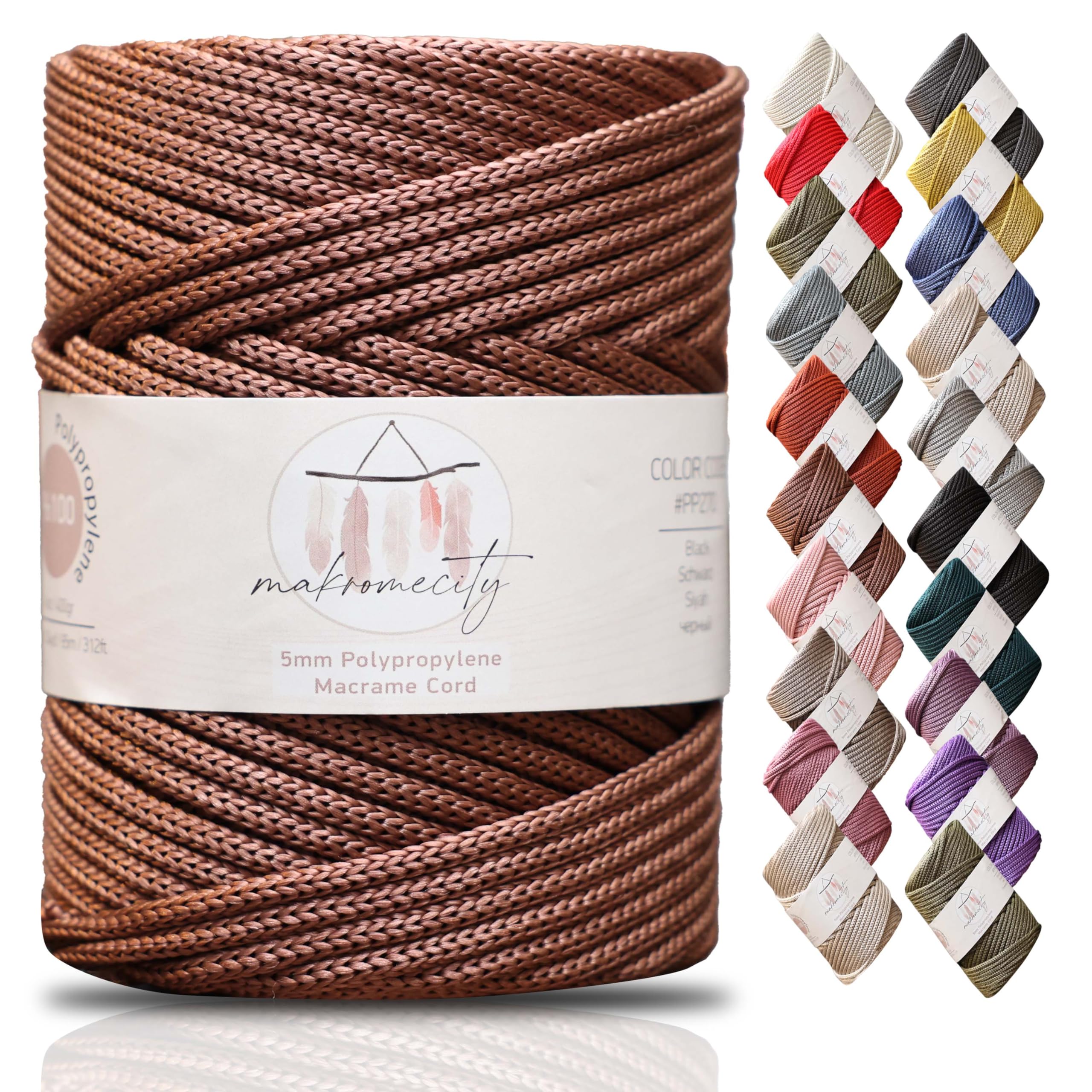 Makromecity, Premium Polyester Macrame Cord 5mm x 104 Yards (311 feet) 5mm Polypropylene Macrame Cord Crochet Macrame Bag Cord Crafts for Wall Hangings, Bags, Underplate, Rug (Copper)
