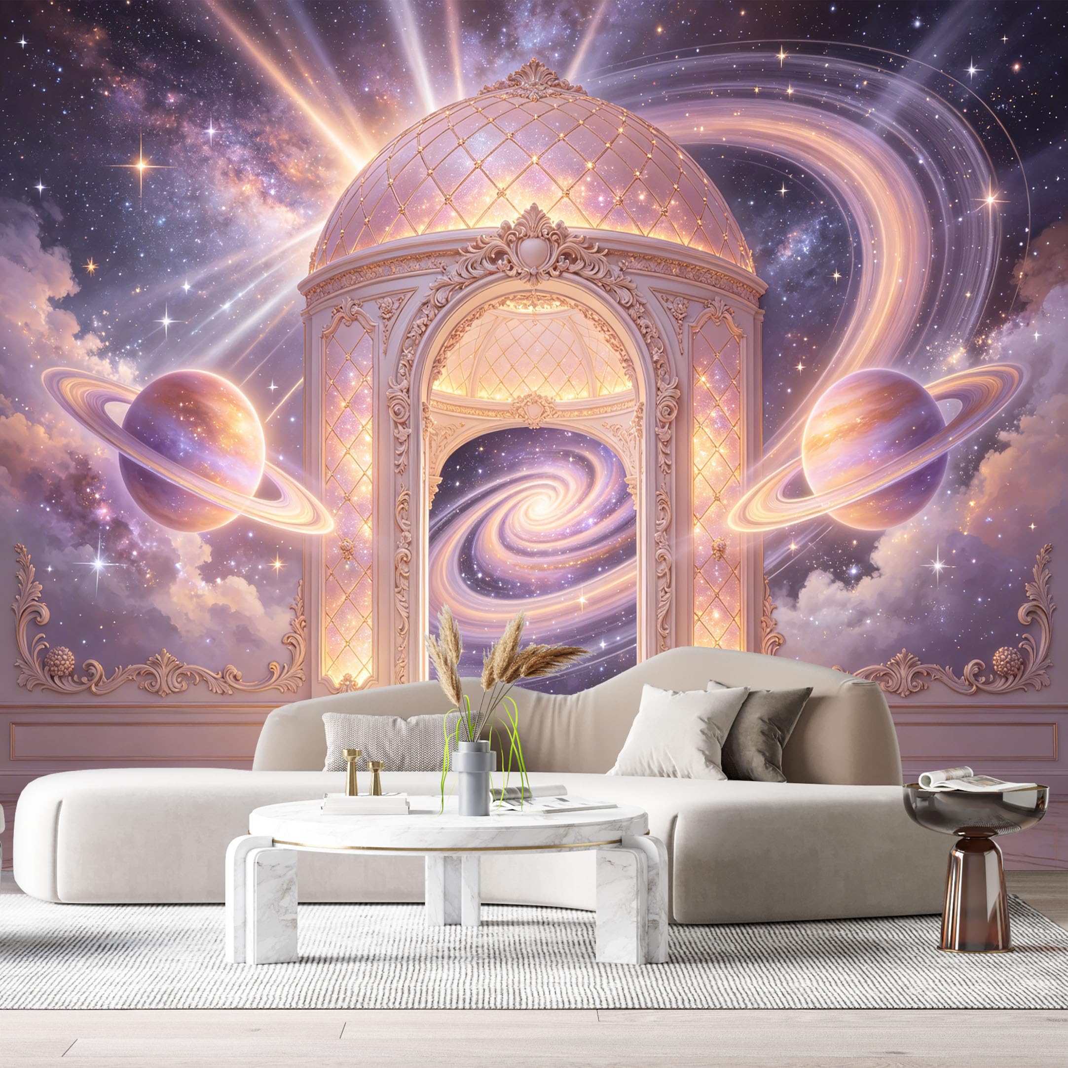 Custom Size Wall Murals Cosmic Portal Galaxy Archway Neon Planets 3D Trompe L'Oeil SelfAdhesiveWall Fabric Removable Wallpaper Wall Decor for Living Room Bedroom Bathroom
