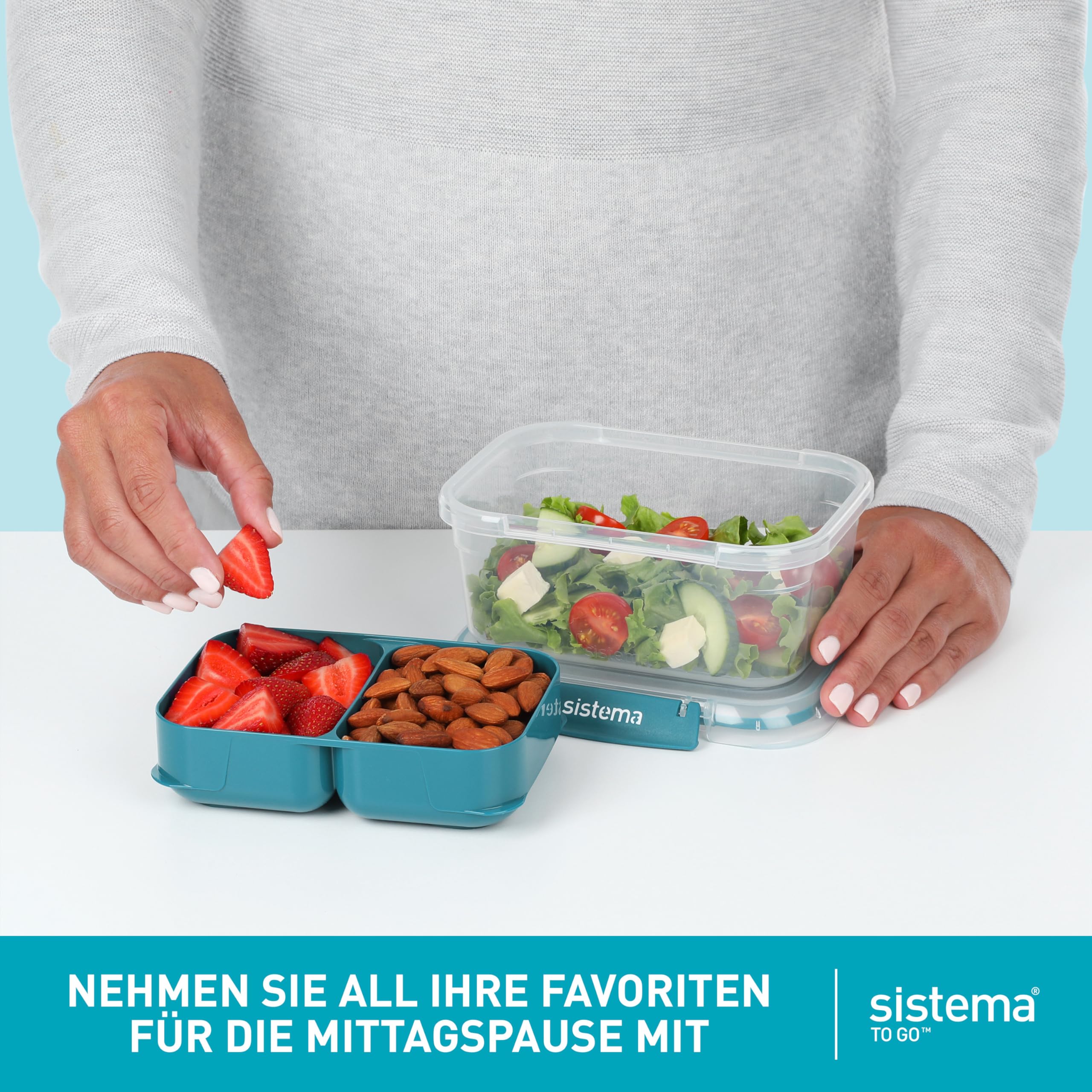 Sistema To Go Stax Frischhaltedosen | 1 L | 3 luftdichte Behälter mit Fächern | Auslaufsichere Versiegelung | Lunchbox Kinder & Erwachsene