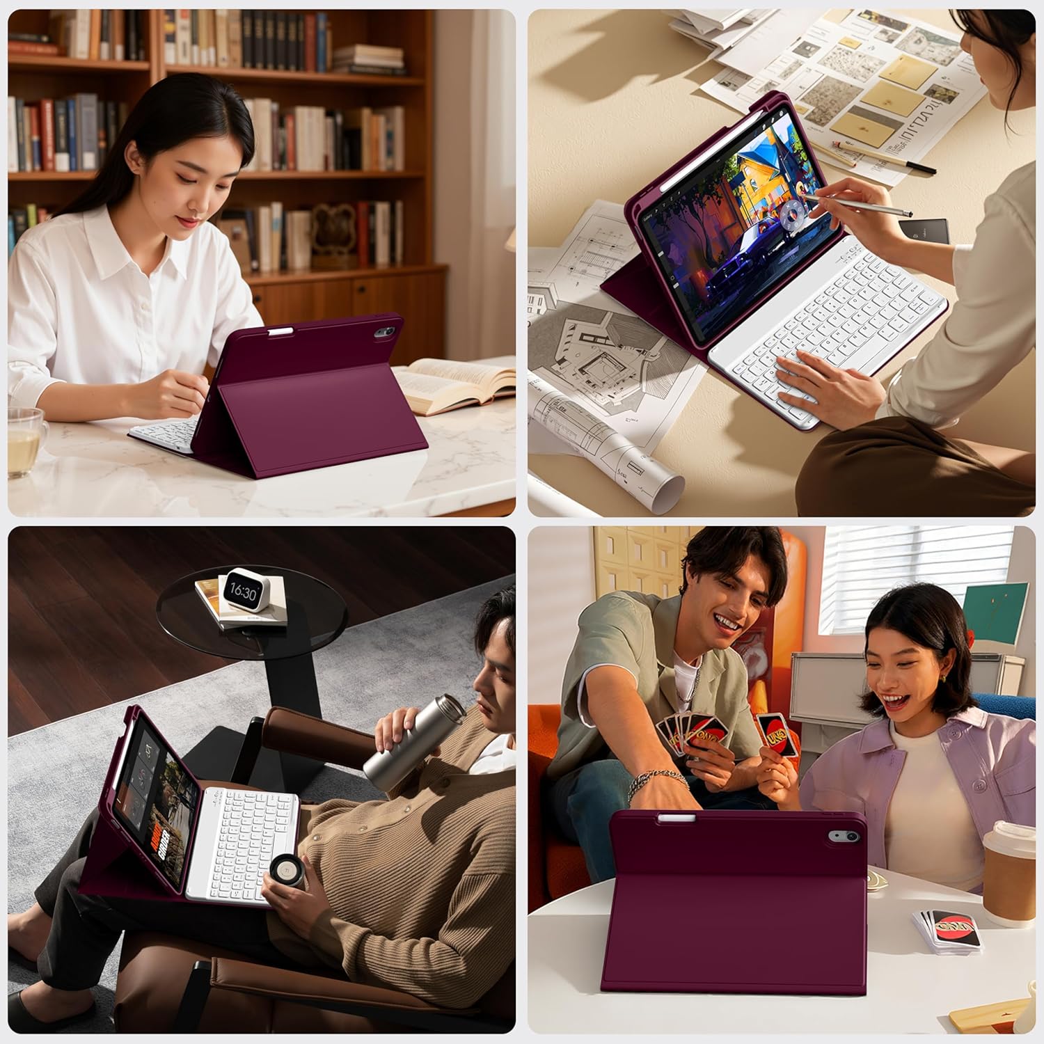 JKSML for iPad 11/10th Generation Case with Keyboard 11-inch A16 2025 10th Gen 10.9 Inch 2022 Wireless Detachable Folio Keyboard Cover Thin & Light with Pencil Holder, Wine Red