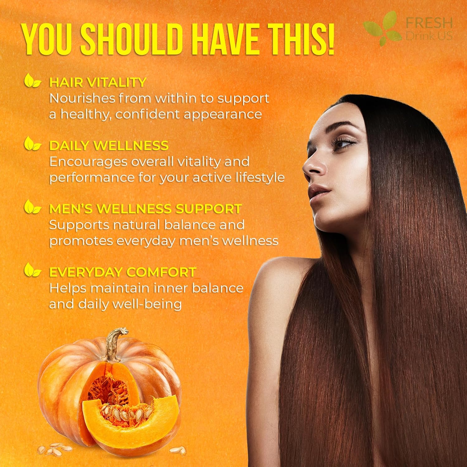 FreshDrinkUS, 330 Premium Pumpkin Seed Oil Softgels with Saw Palmetto, 3000mg Per Serving, Cold Pressed, Pure Virgin Oil, Great Hair Support, Non-GMO, Gluten-Free. - Image 4