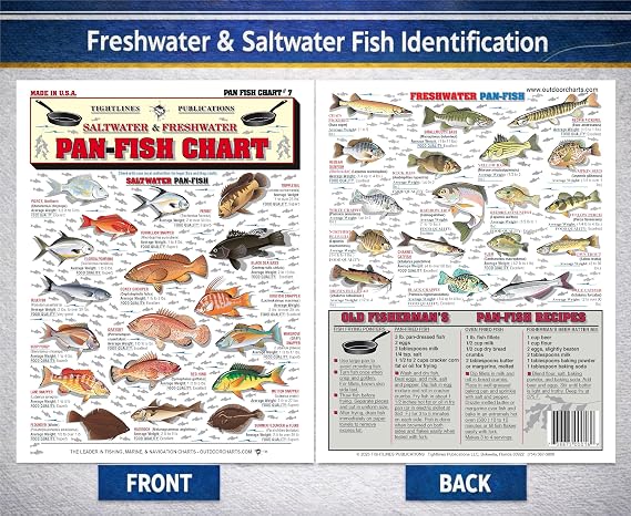 Pan-Fish Identification #7 (Saltwater & Freshwater) - Waterproof Quick Reference Guide | Portable & Built to Last | Double-Sided & Easy to Read | Includes Average Weight & Cooking Recipes