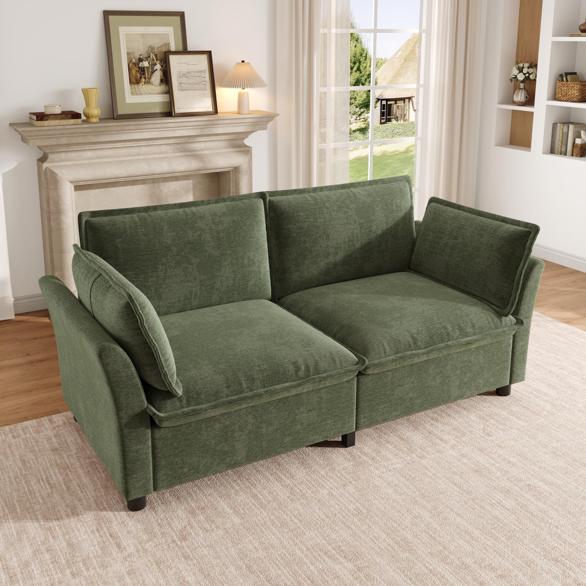 BTM Modern Cloud Sofa 2 Sitzer Couch Klein mit Armlehnenkissen Loveseat für Wohnzimmer, Kleine Räume, Wohnung, Dunkelgrün